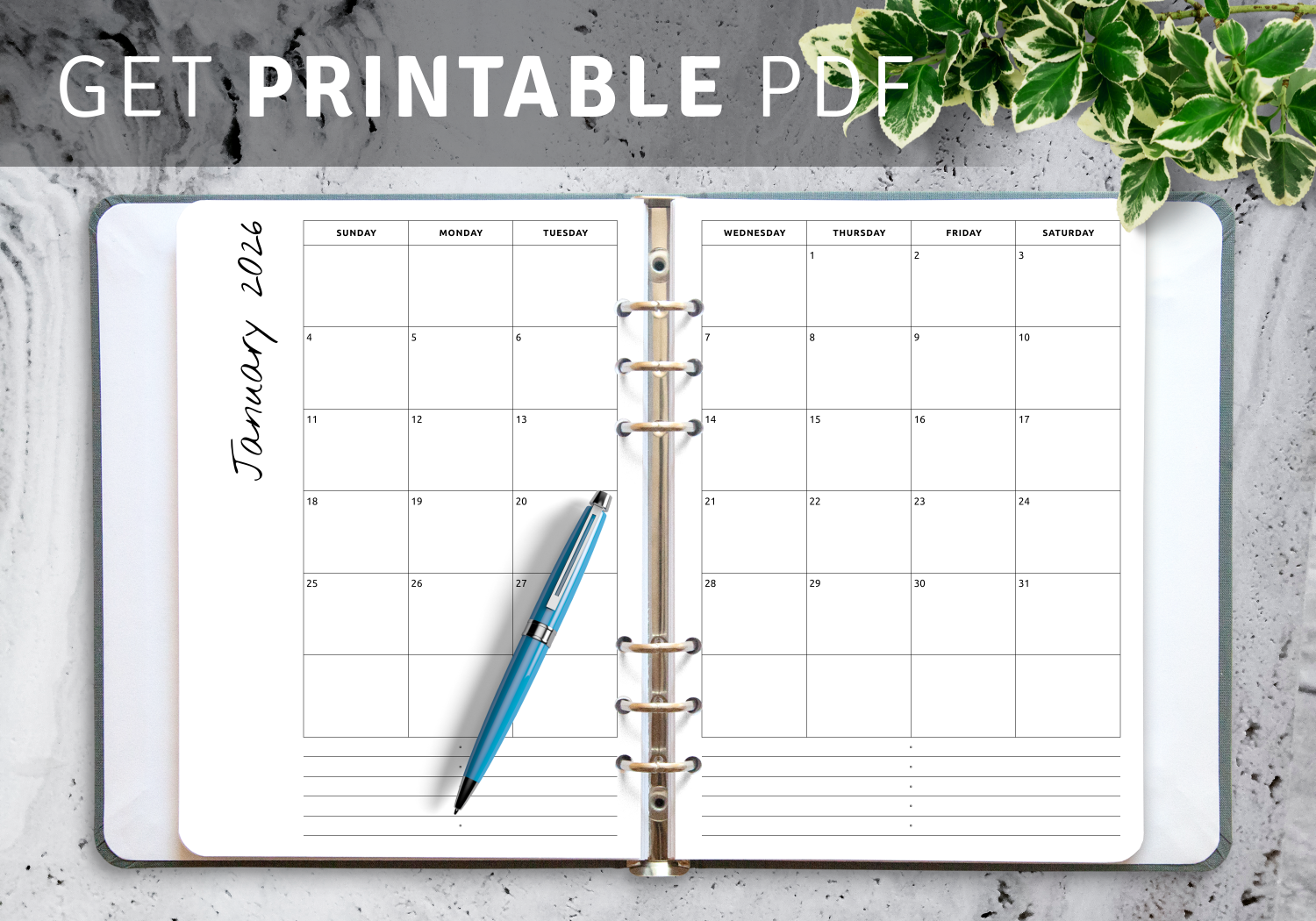 Download Printable Monthly Calendar With Notes PDF Download Printable Monthly Calendar With Notes PDF