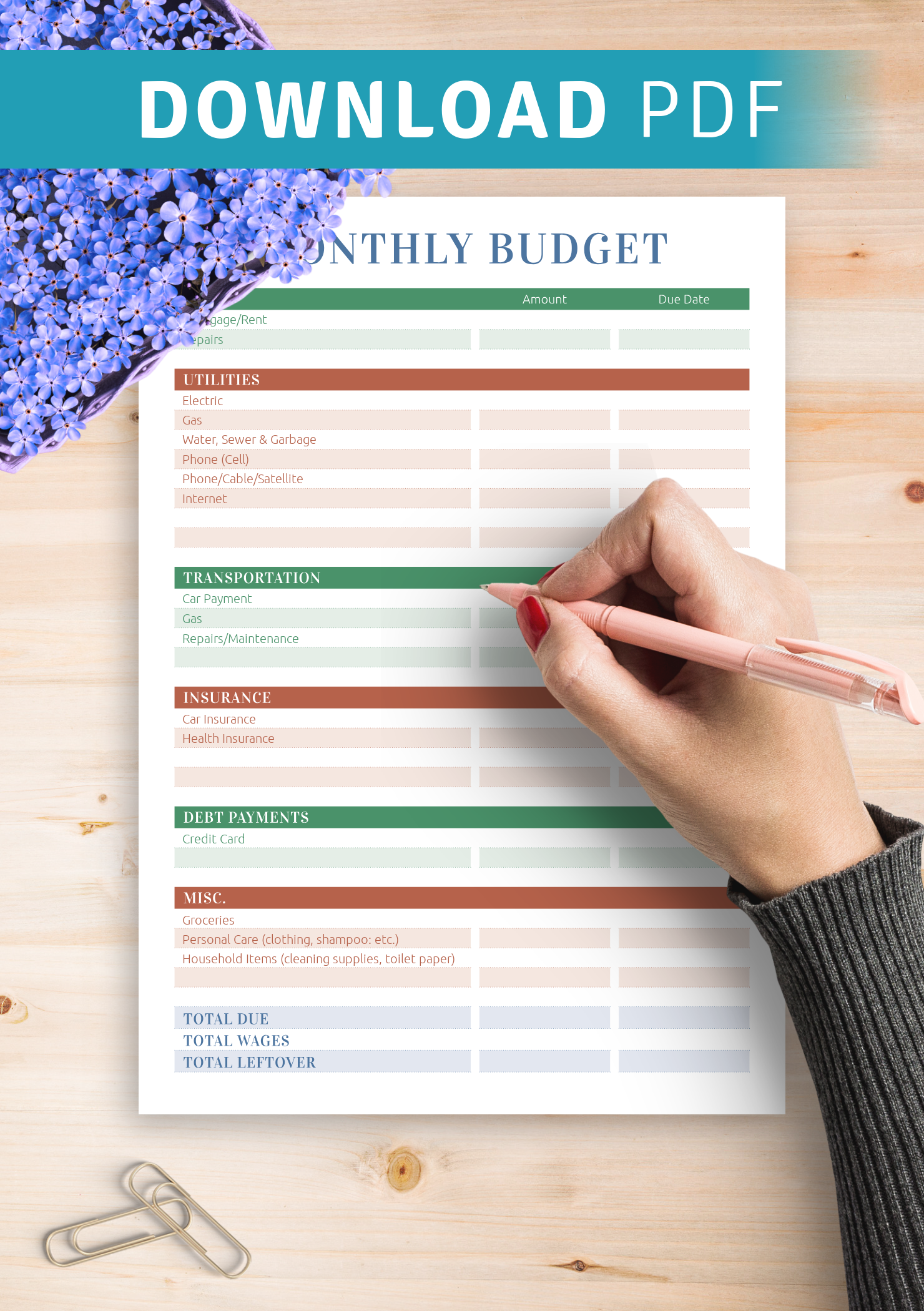 Free Printable Monthly Household Budget Worksheet