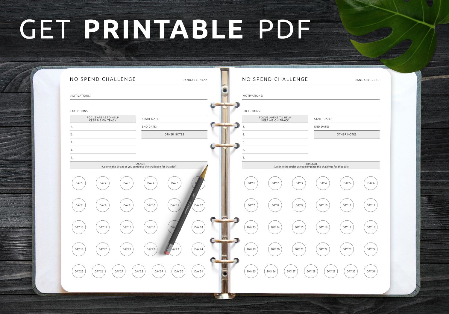 No Spend Calendar Printable