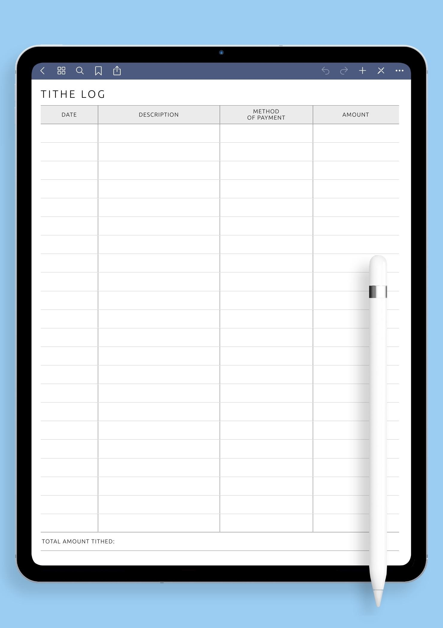 Download Printable Tithe Log Template PDF