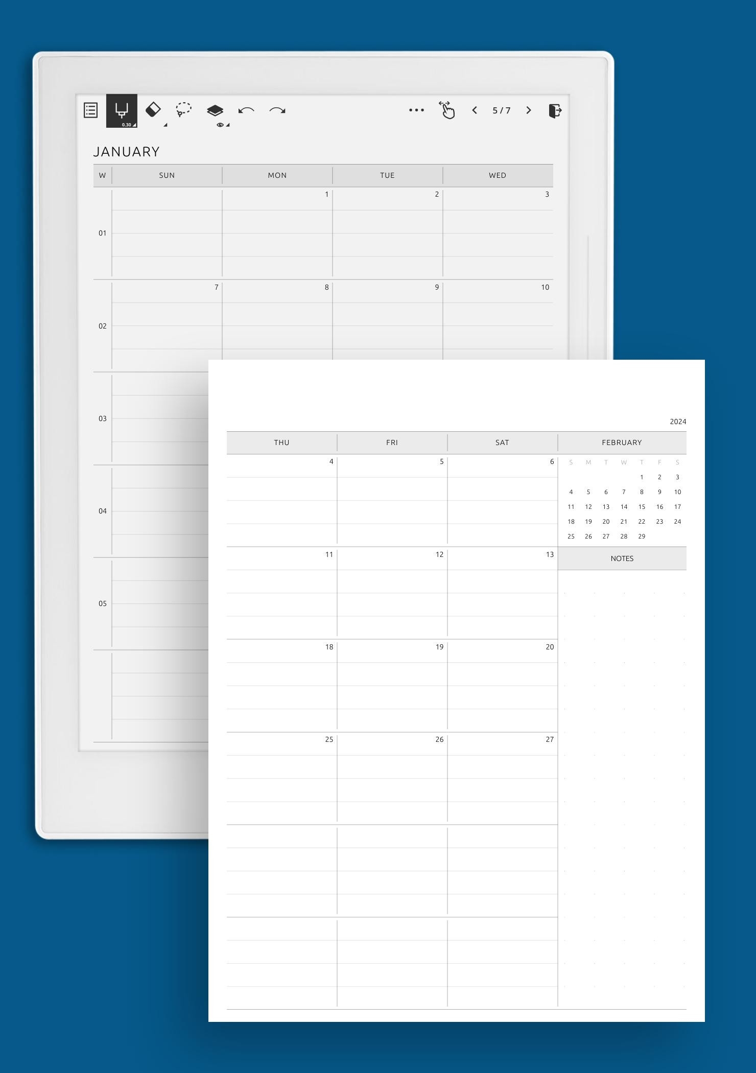 Download Printable Two Page Lined Monthly Calendar PDF