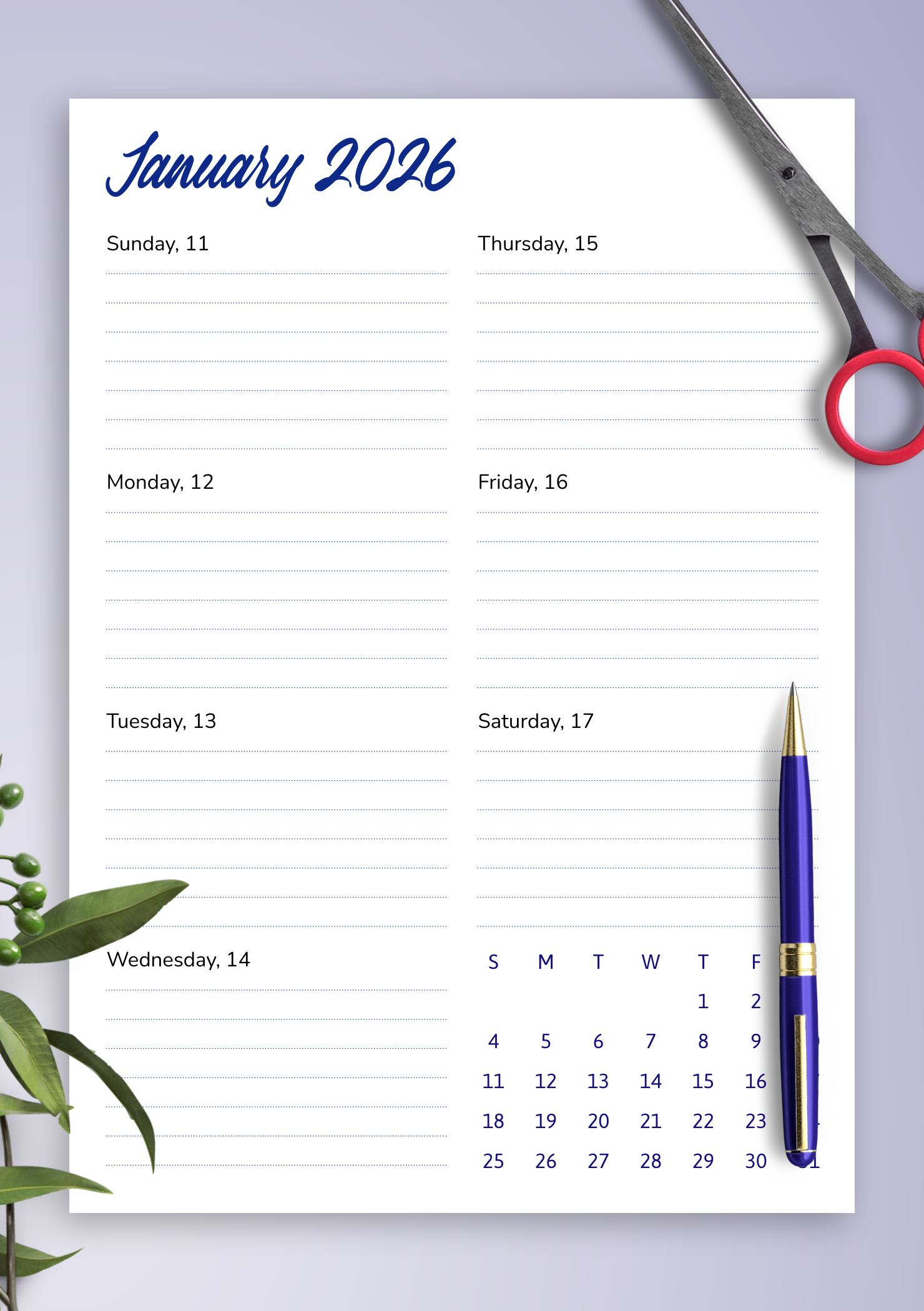 Printable Calendar Weekly