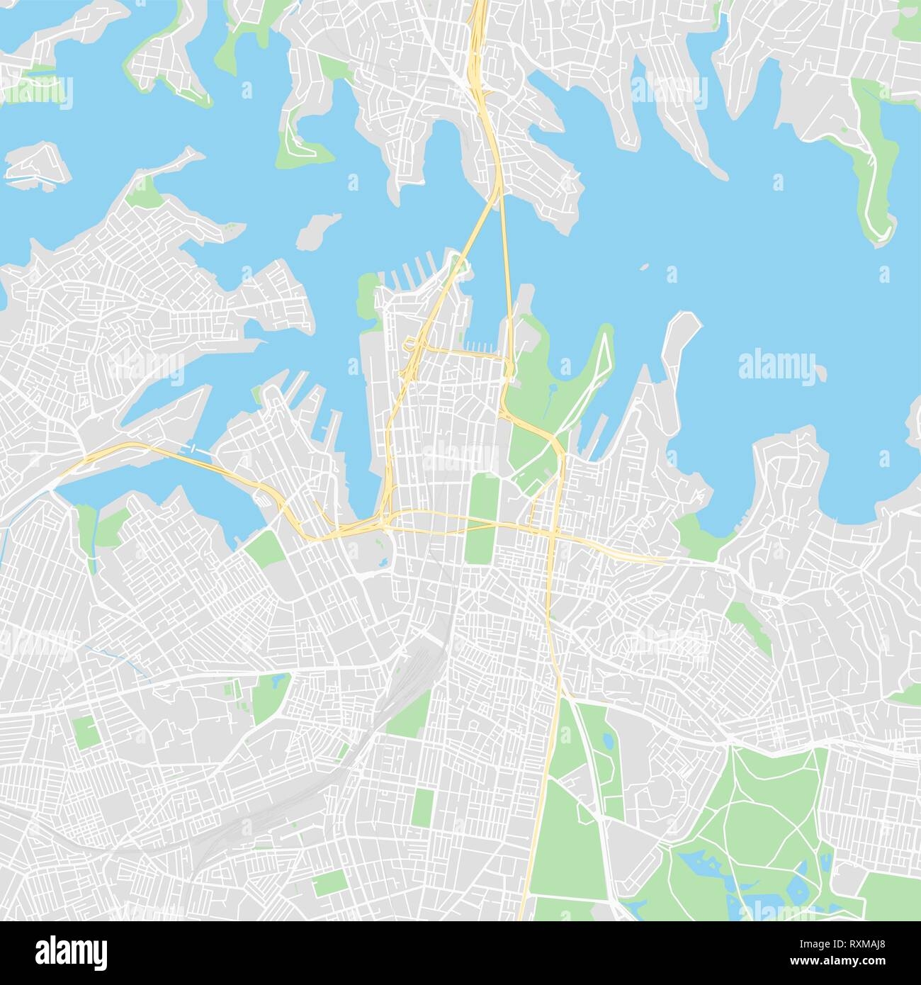 Downtown Vector Map Of Sydney Australia This Printable Map Of Sydney Contains Lines And Classic Colored Shapes For Land Mass Parks Water Major An Stock Vector Image Art Alamy