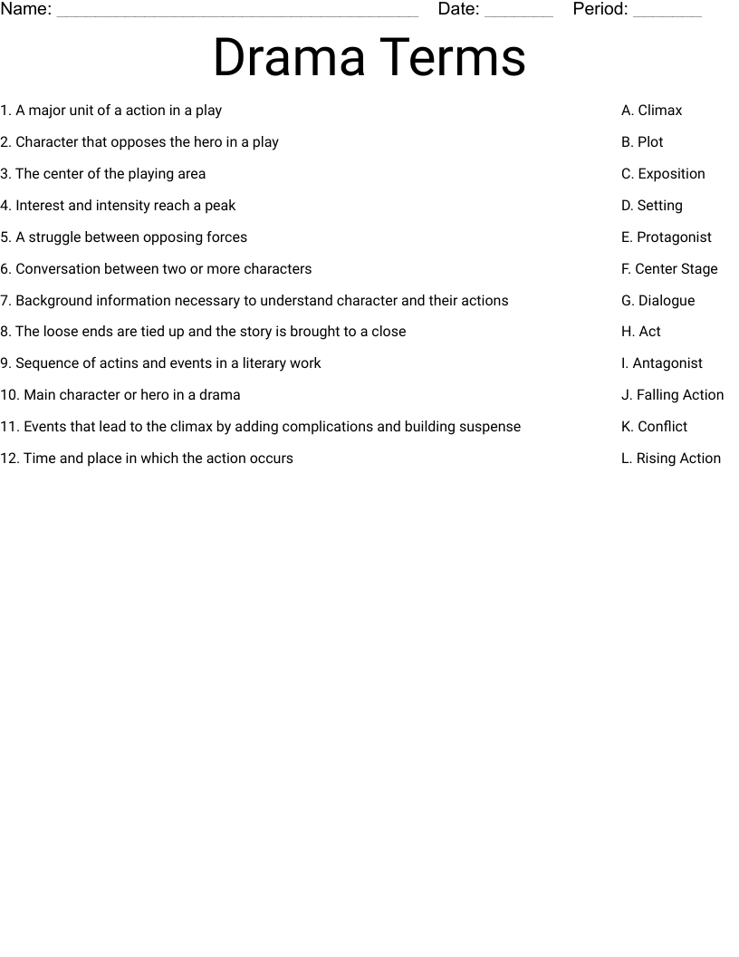 Drama Terms Worksheet WordMint Drama Terms Worksheet WordMint