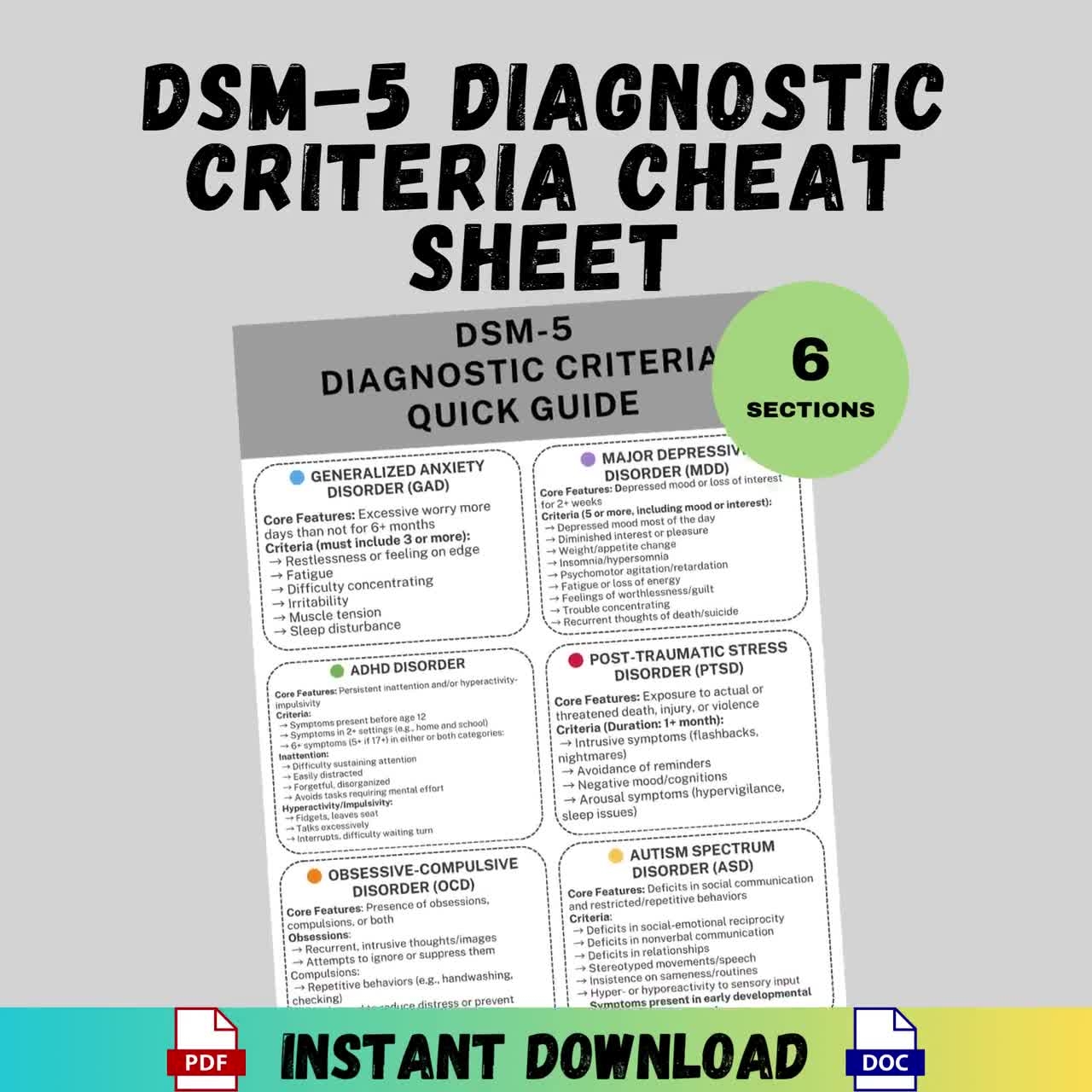 Dsm 5 Cheat Sheet Printable