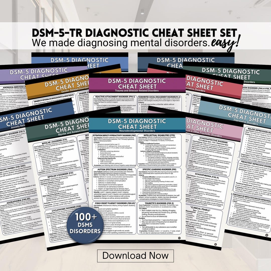 DSM5 Cheat Sheet Set 100 Mental Disorder Diagnostic Criteria Dsm5 tr Easily Diagnose Disorders Reference Tool PDF Etsy