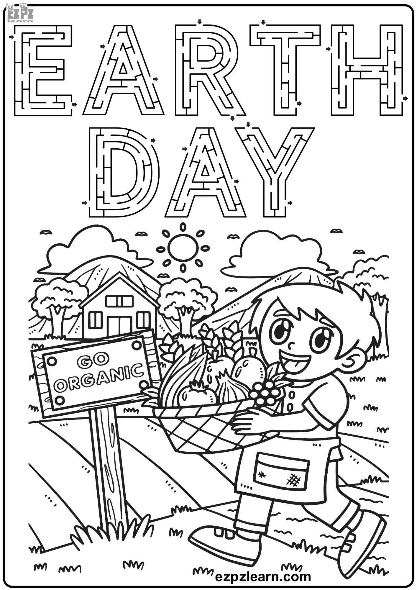 Earth Day Maze And Coloring Activity For Kids Free Printable PDF 