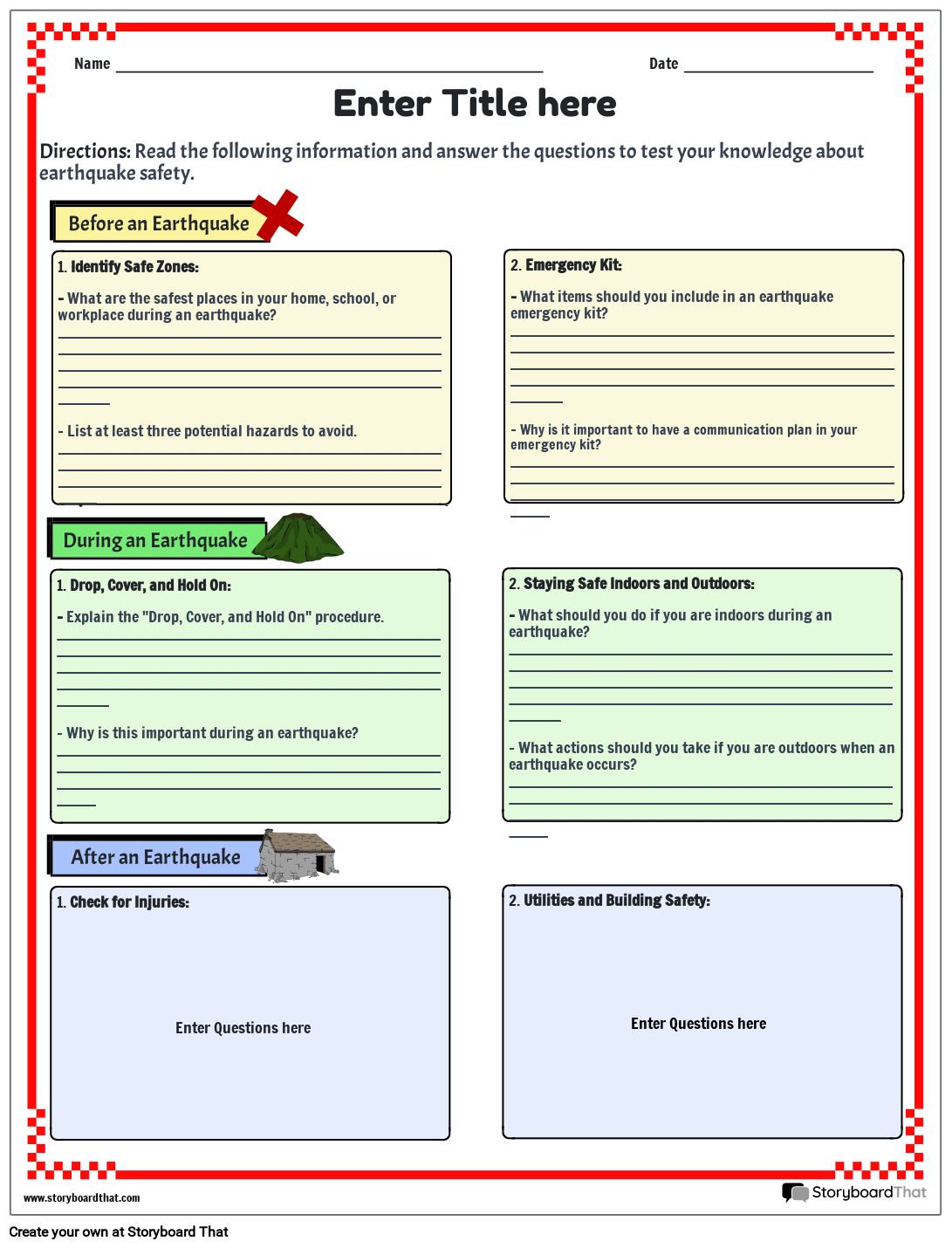 Earthquake Worksheets Free Editable Storyboard That