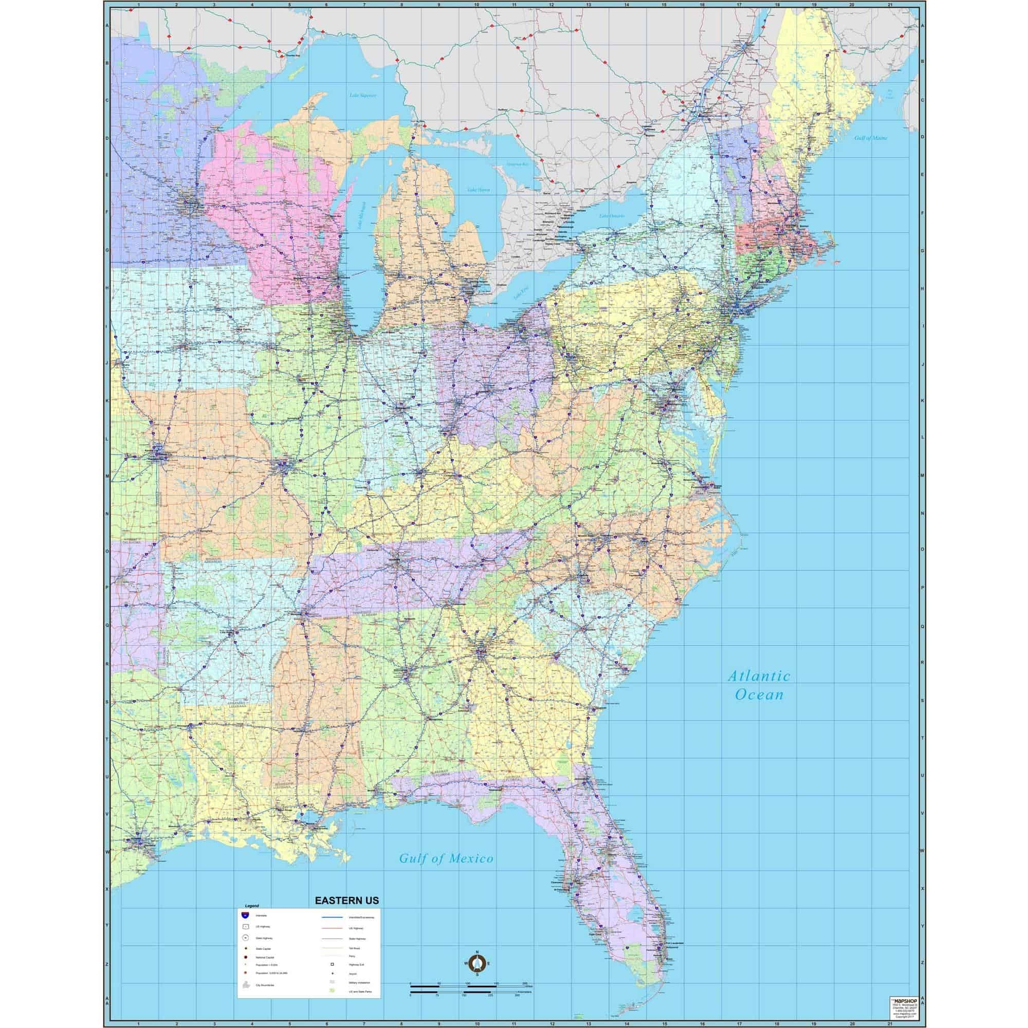 Eastern United States Regional Wall Map By MapShop Eastern United States Regional Wall Map By MapShop