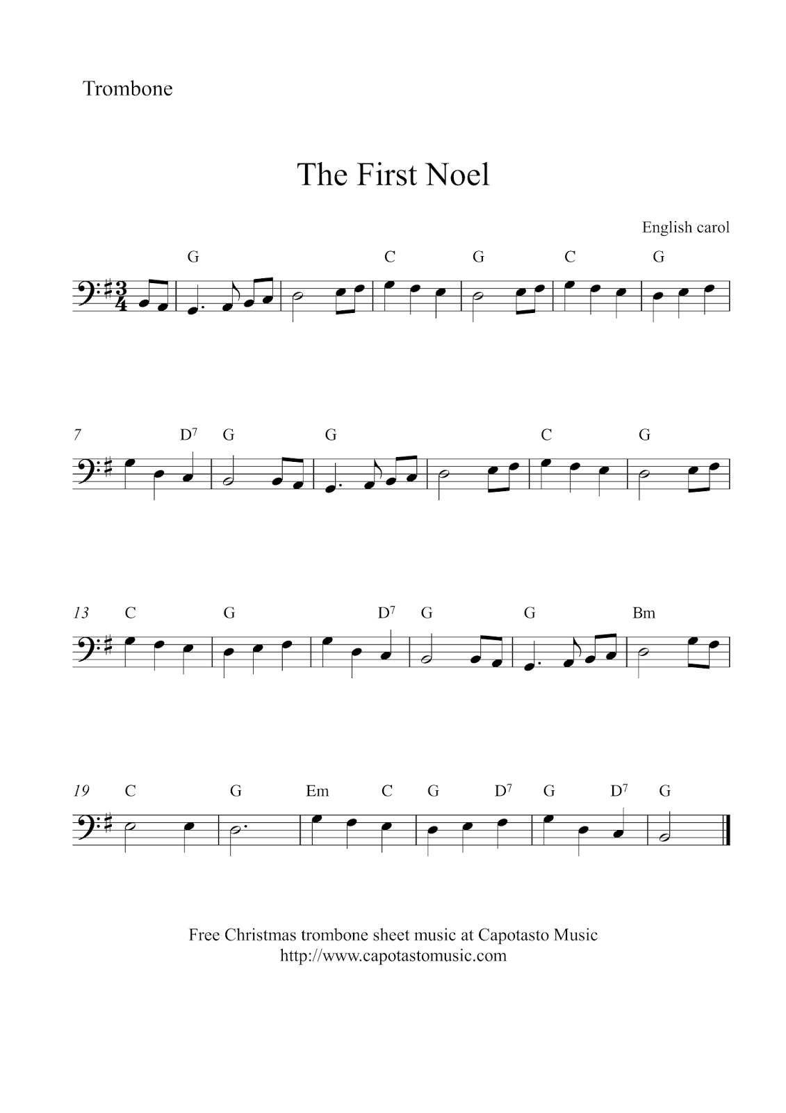 Easy Sheet Music For Beginners Free Christmas Trombone Sheet Music The First Noel