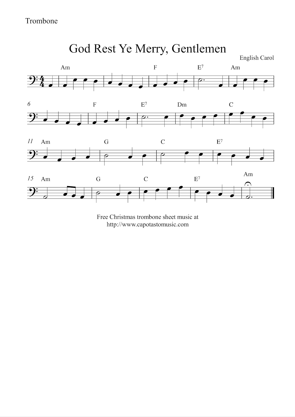 Free Printable Trombone Sheet Music
