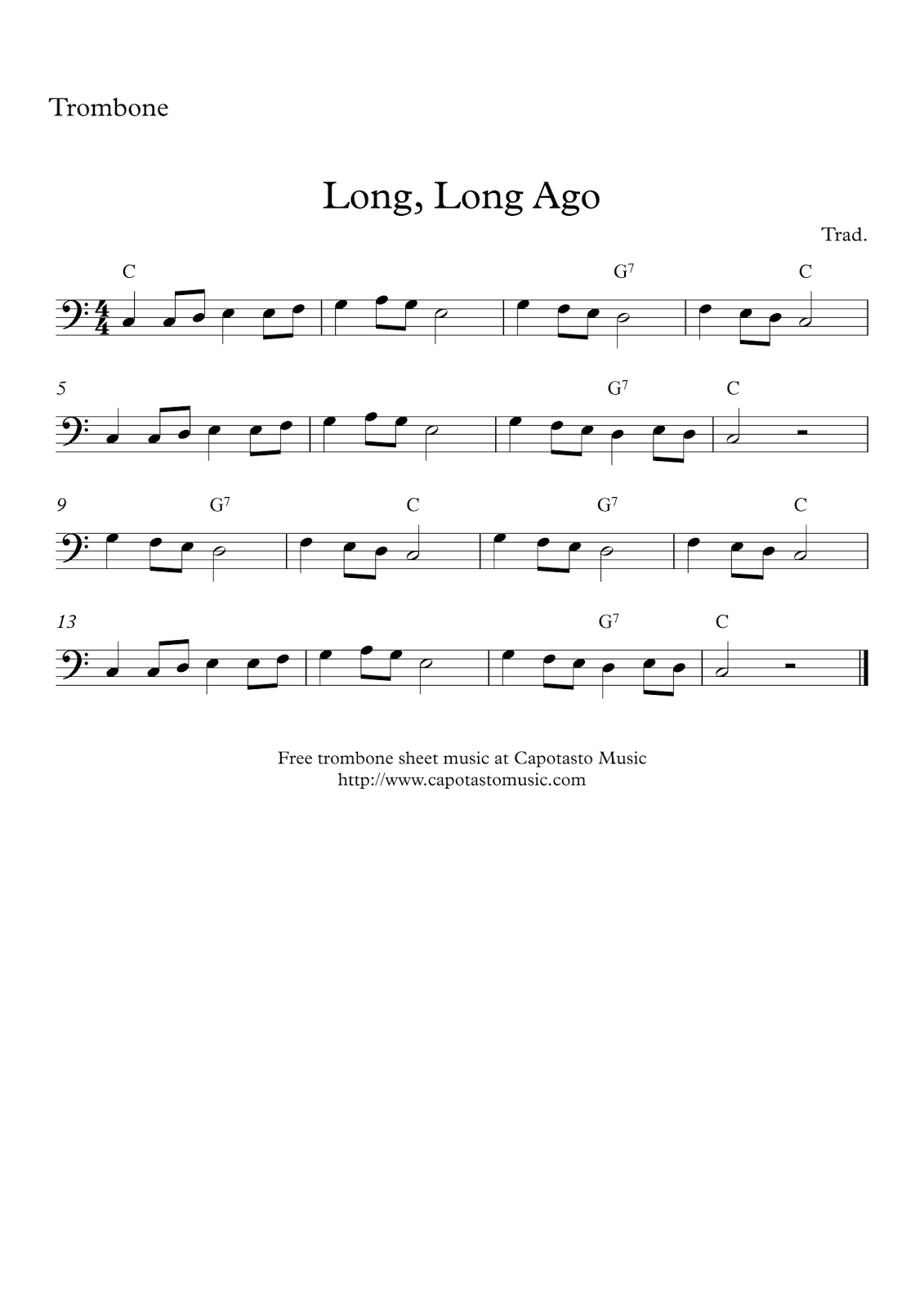 Easy Sheet Music For Beginners Free Easy Trombone Sheet Music Long Long Ago