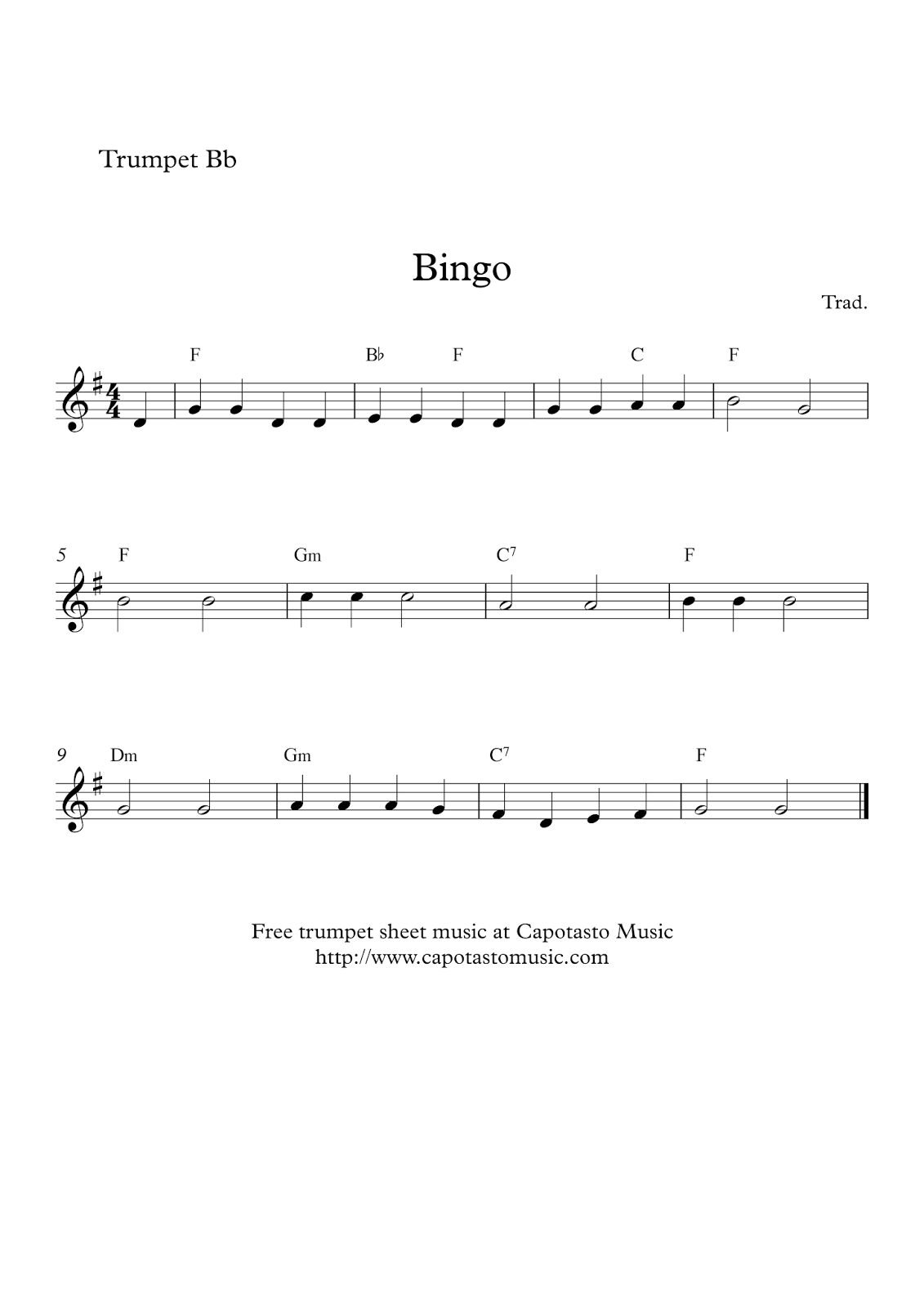 Easy Sheet Music For Beginners Free Easy Trumpet Sheet Music Bingo