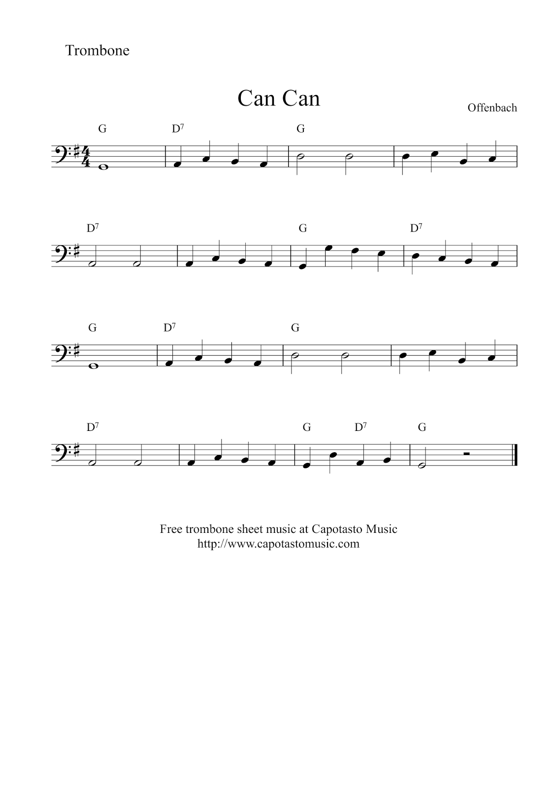 Easy Sheet Music For Beginners Free Printable Trombone Sheet Music Can Can