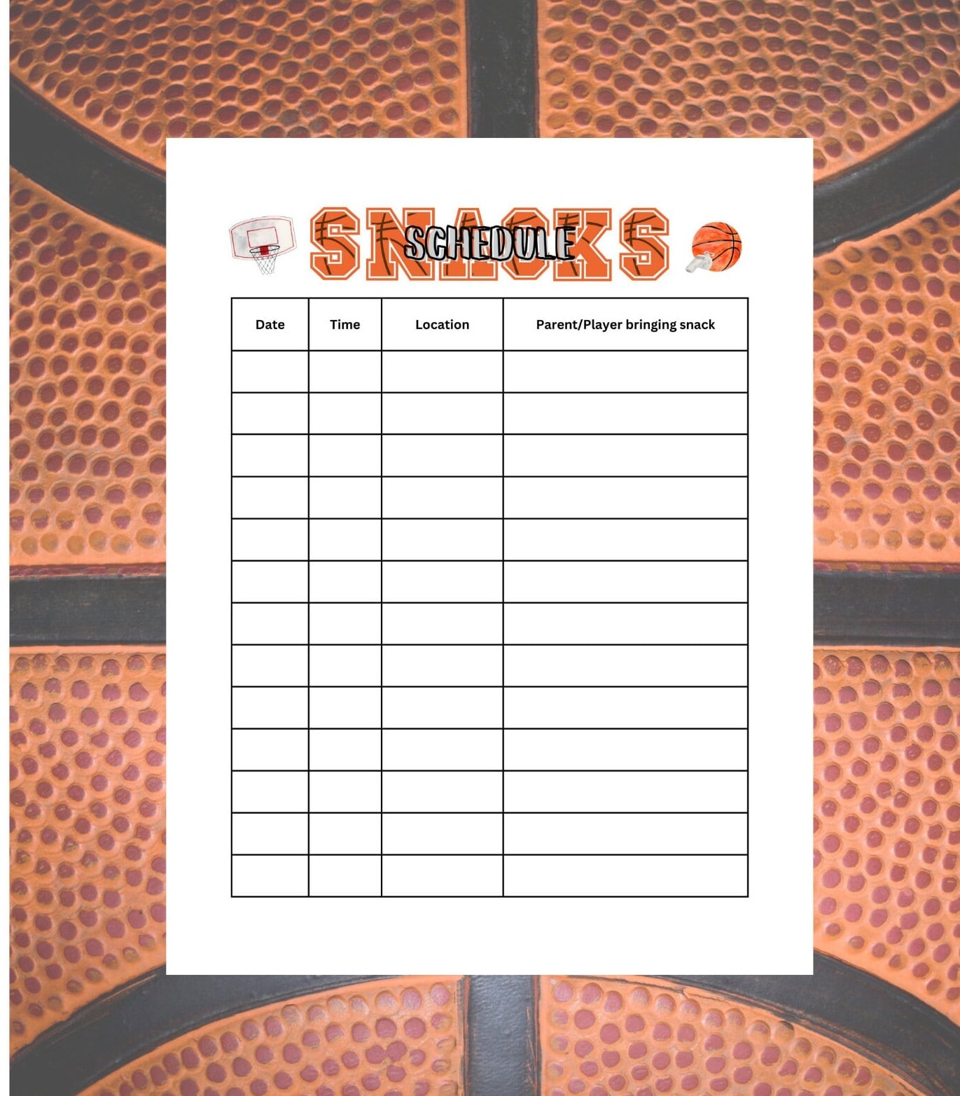 Editable Basketball Snack Sign Up Sheet Etsy