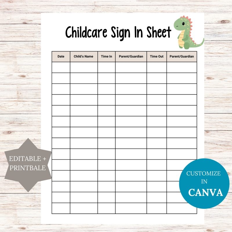 Editable Childcare Sign In Sheet Printable Editable Childcare Sign In Sheet Printable