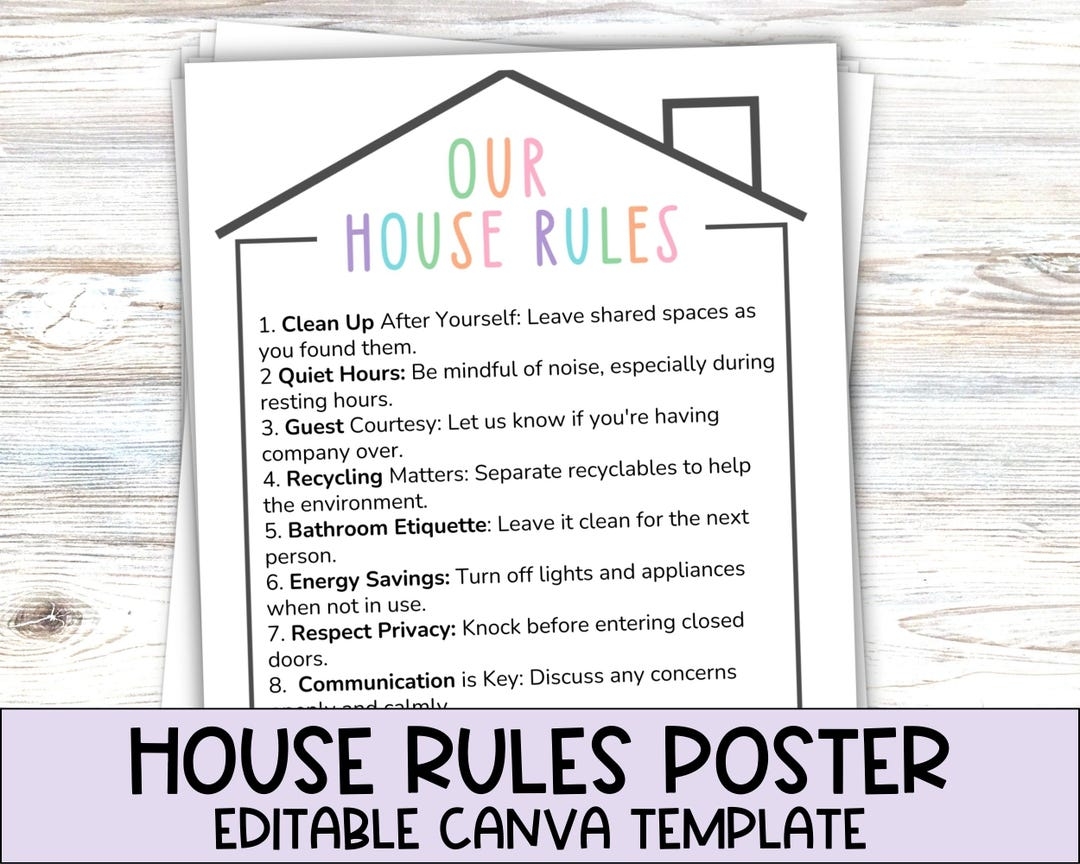 Editable House Rules Chart For Kids And Families Household Rules Chart Family Values Chart Family Rules Printable Etsy