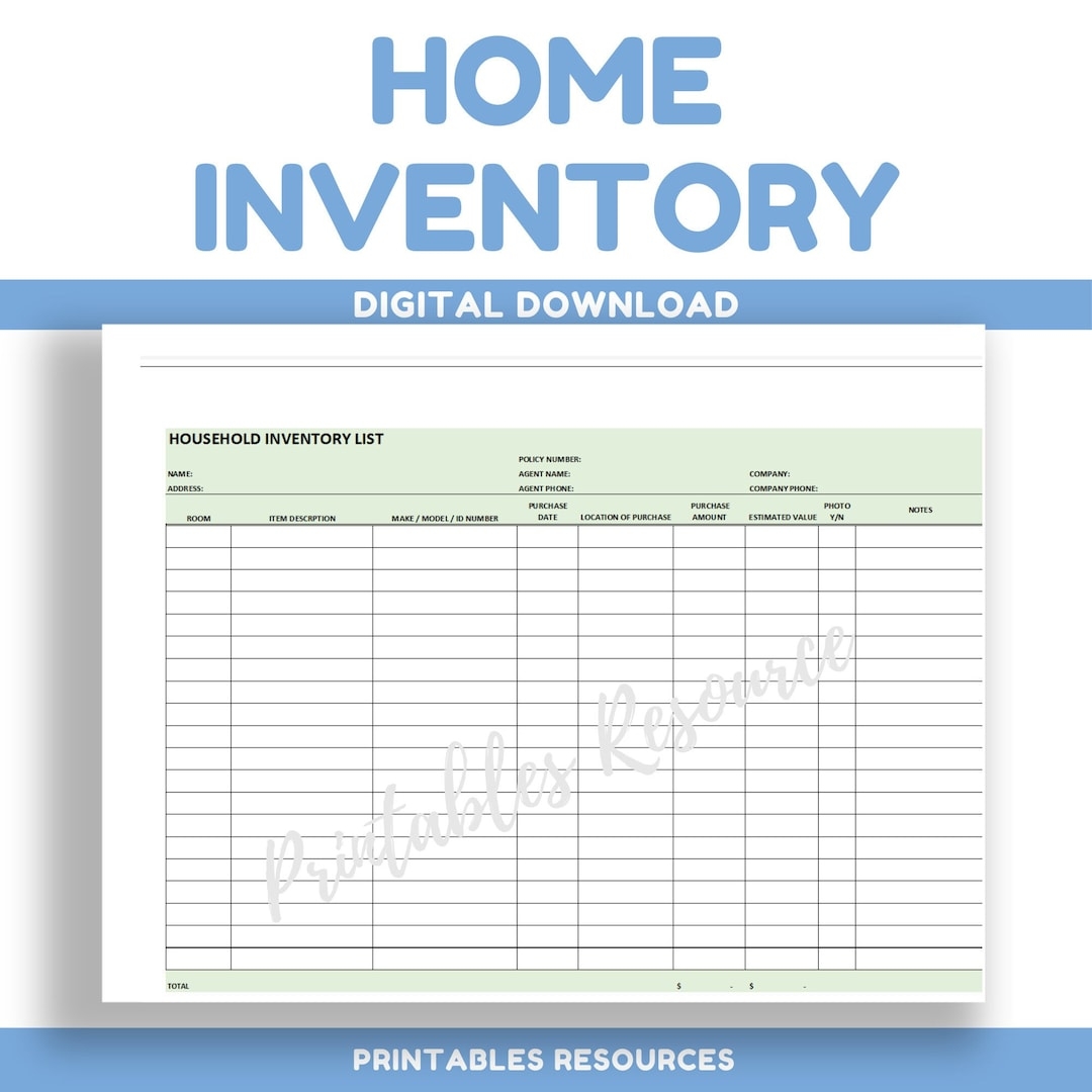 Editable Inventory List Printable House Inventory List Spreadsheet Inventory Log Inventory Sheet Home Inventory Tracker Spreadsheet Temp Etsy