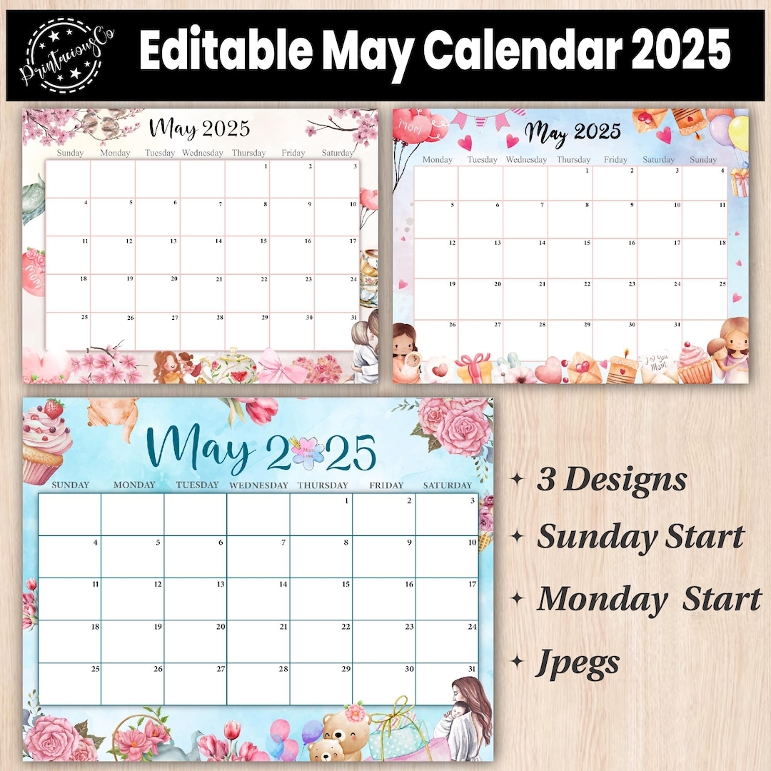 Editable May 2025 Calendar Printable Monthly Planner digital Download Etsy