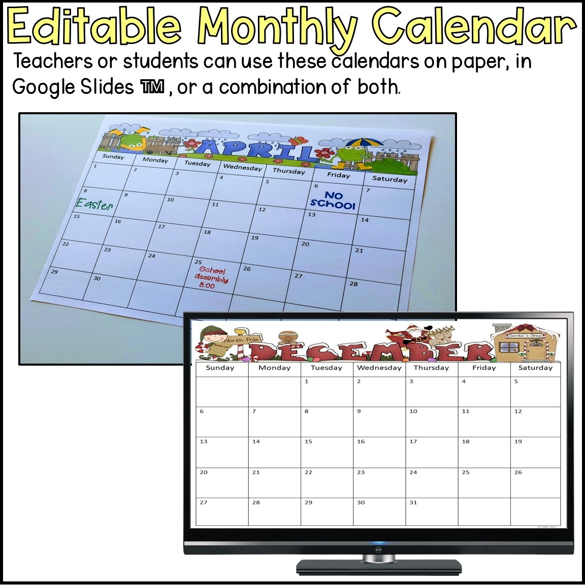 Editable Printable Monthly Calendar