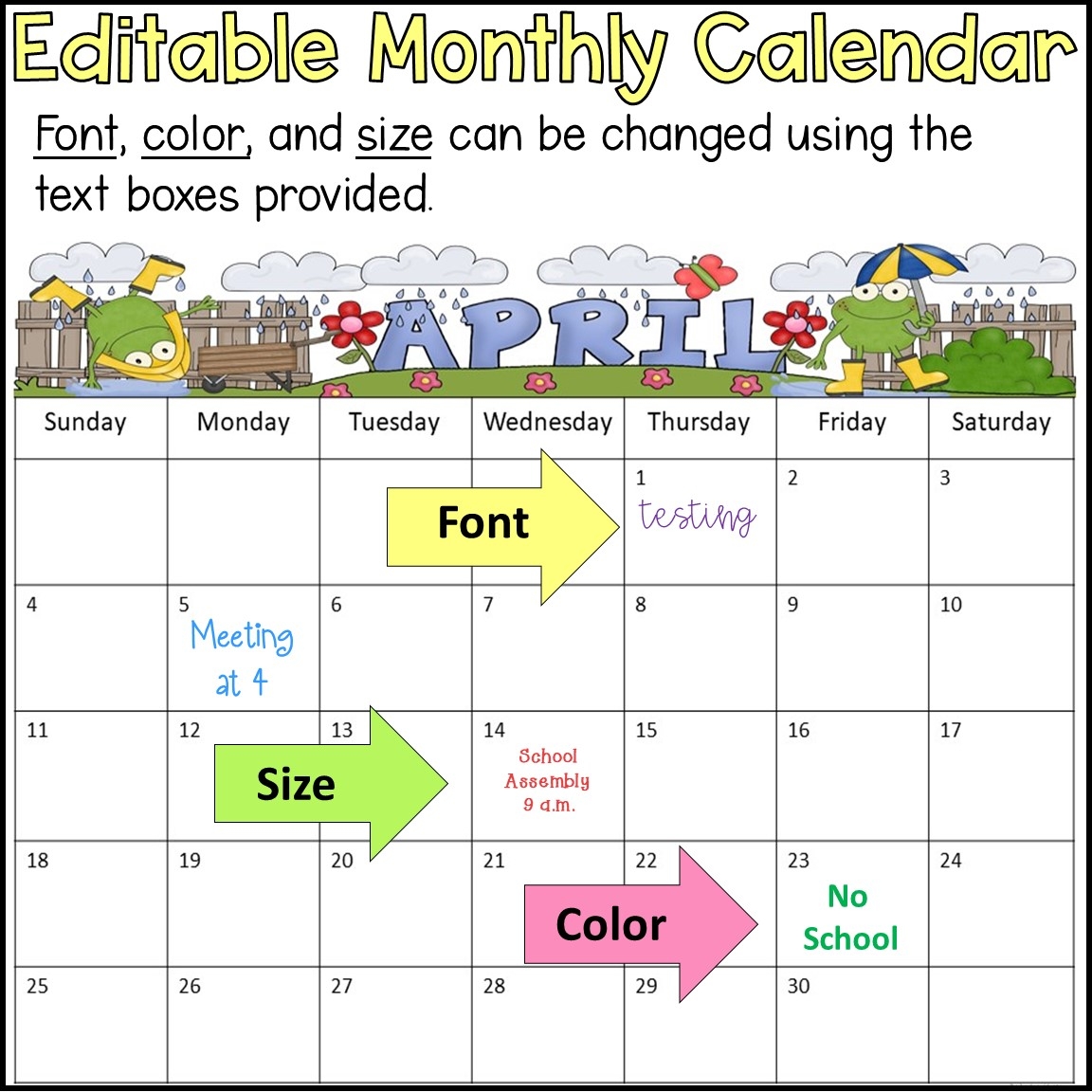 Editable Monthly Calendar Made By Teachers