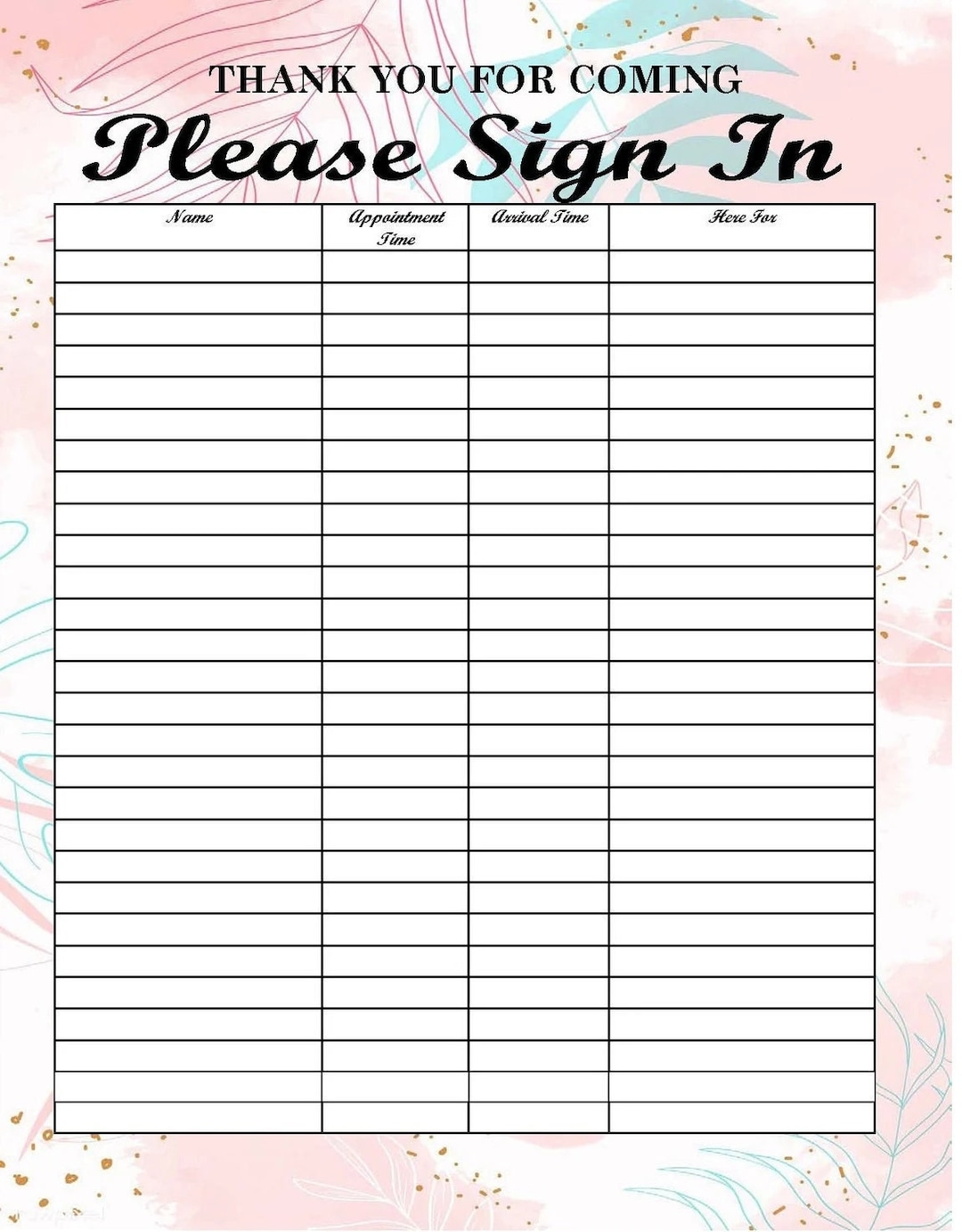 Editable Salon Sign in Sheet Template Printable Guest Sign in Etsy Finland