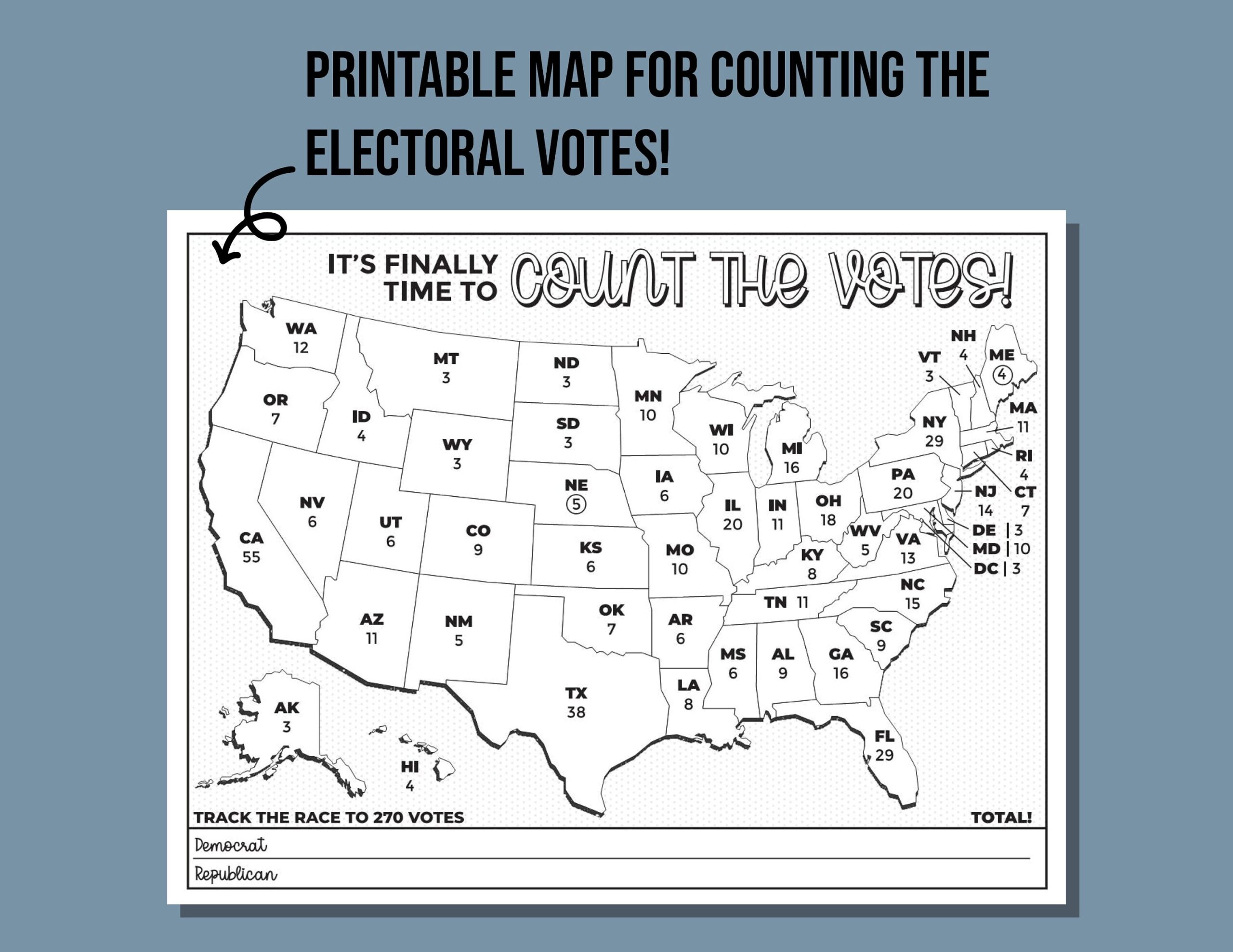 Electoral Map For Election Results Printable Coloring Page Etsy