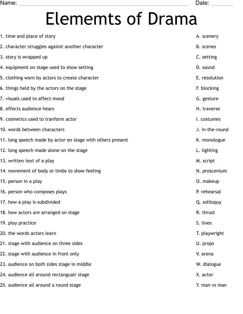 Elememts Of Drama Worksheet WordMint Elememts Of Drama Worksheet WordMint