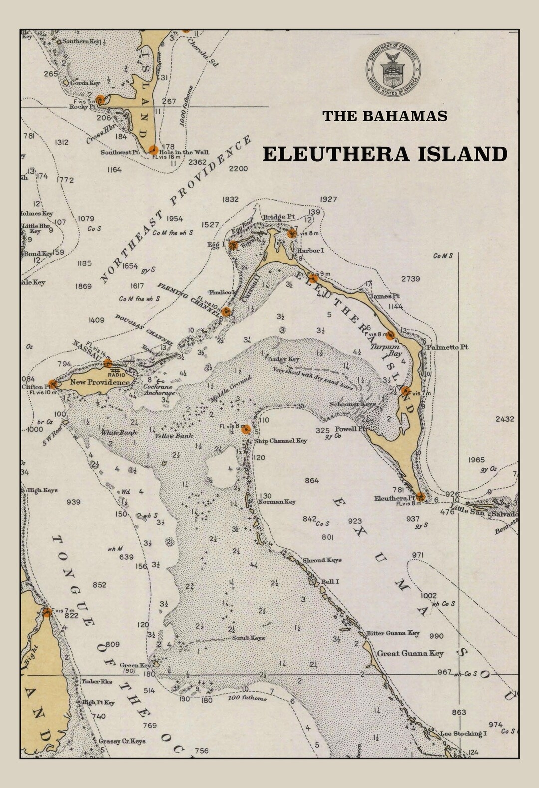 Eleuthera Island Map The Bahamas 1933 portrait Nautical Chart Print Etsy
