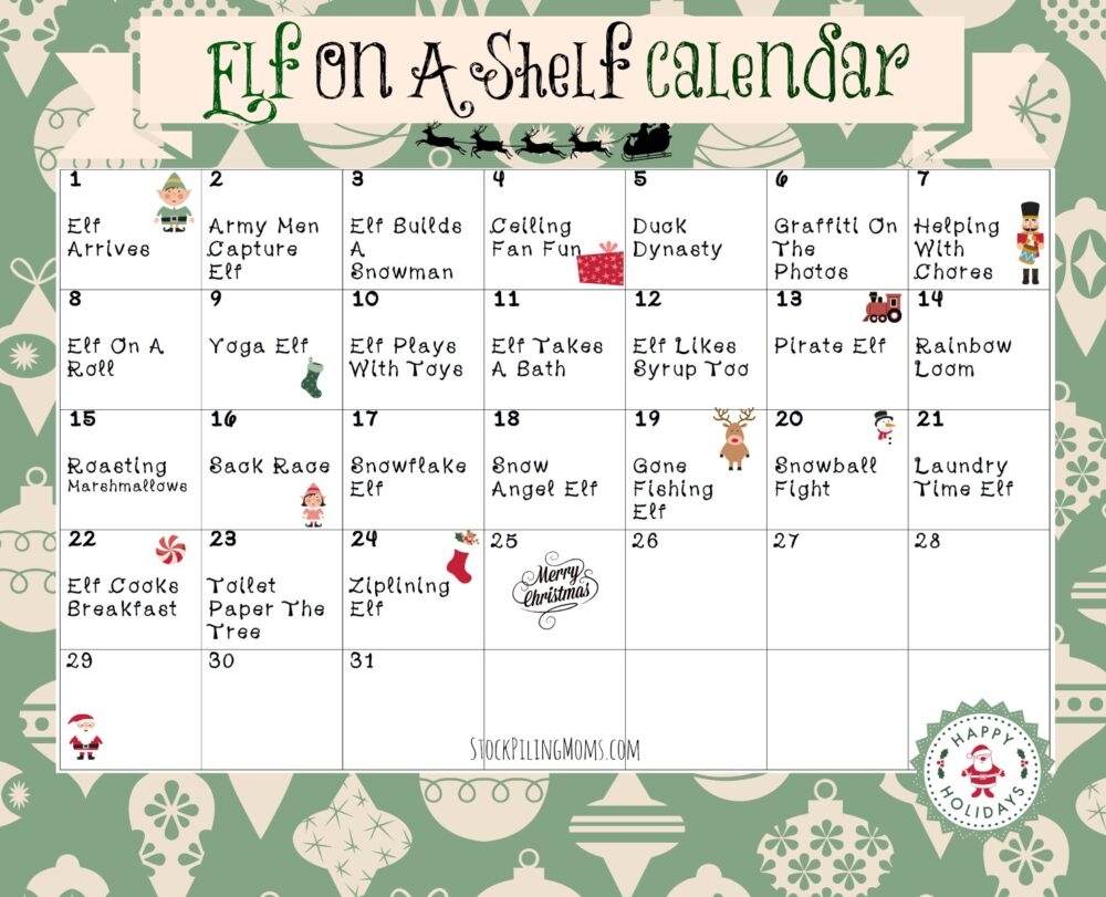 Elf On A Shelf Calendar Printable STOCKPILING MOMS 
