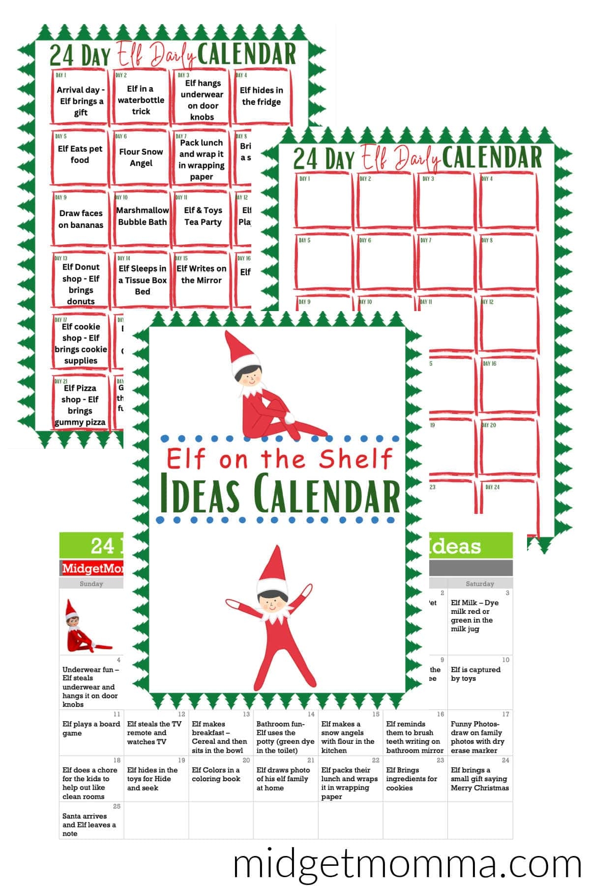 Elf On The Shelf Calendar Printable