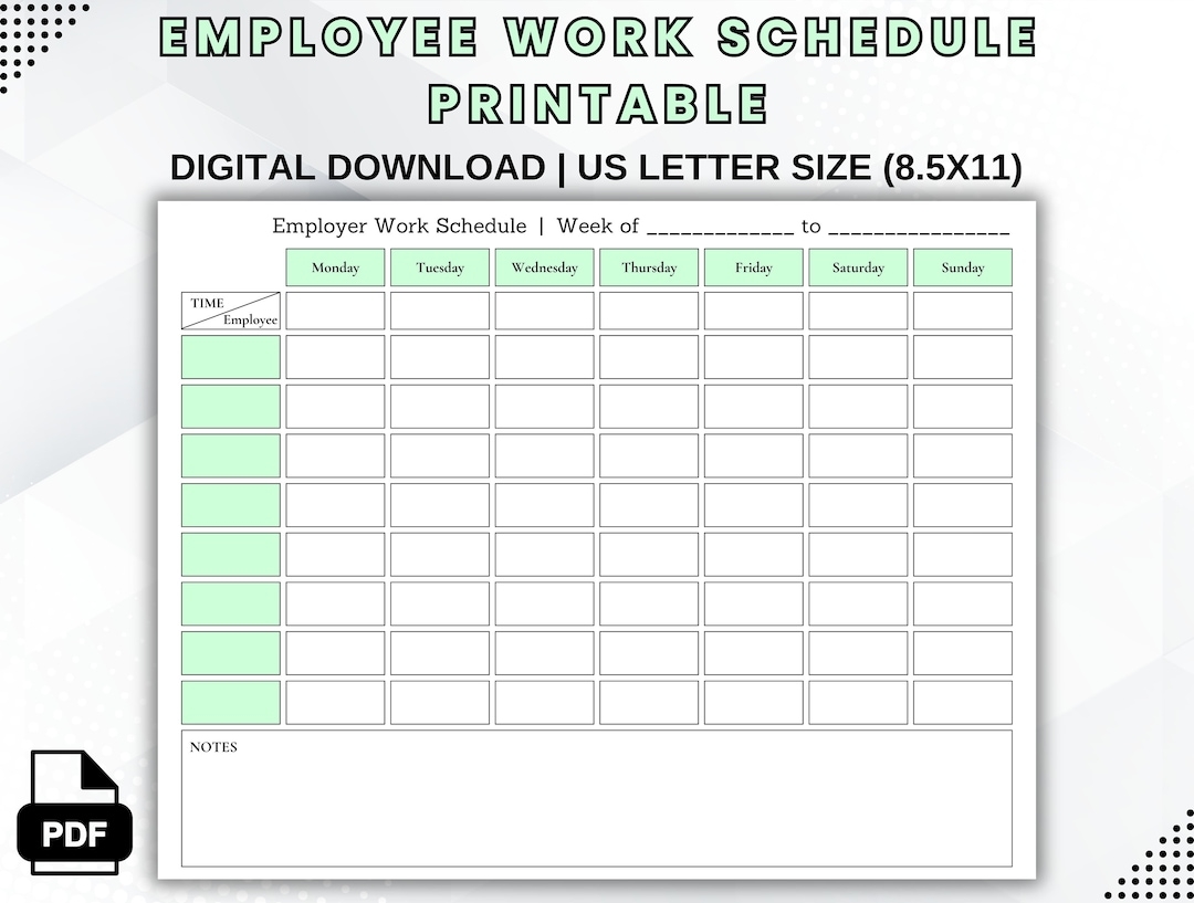 Employee Work Schedule Printable Weekly Schedule Template Employee Organizer Weekly Staff Shifts Daily Shift Schedule Etsy