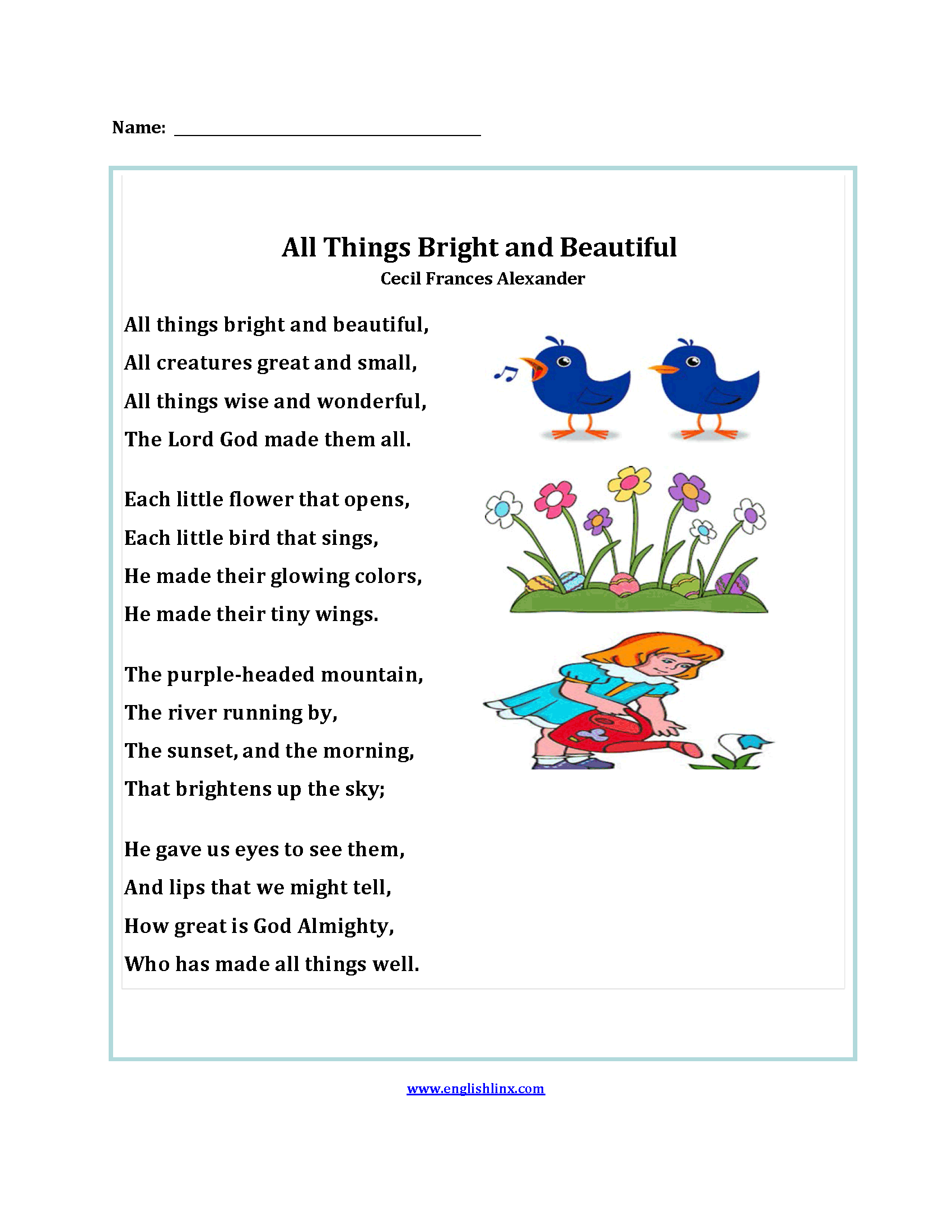Englishlinx Poetry Worksheets