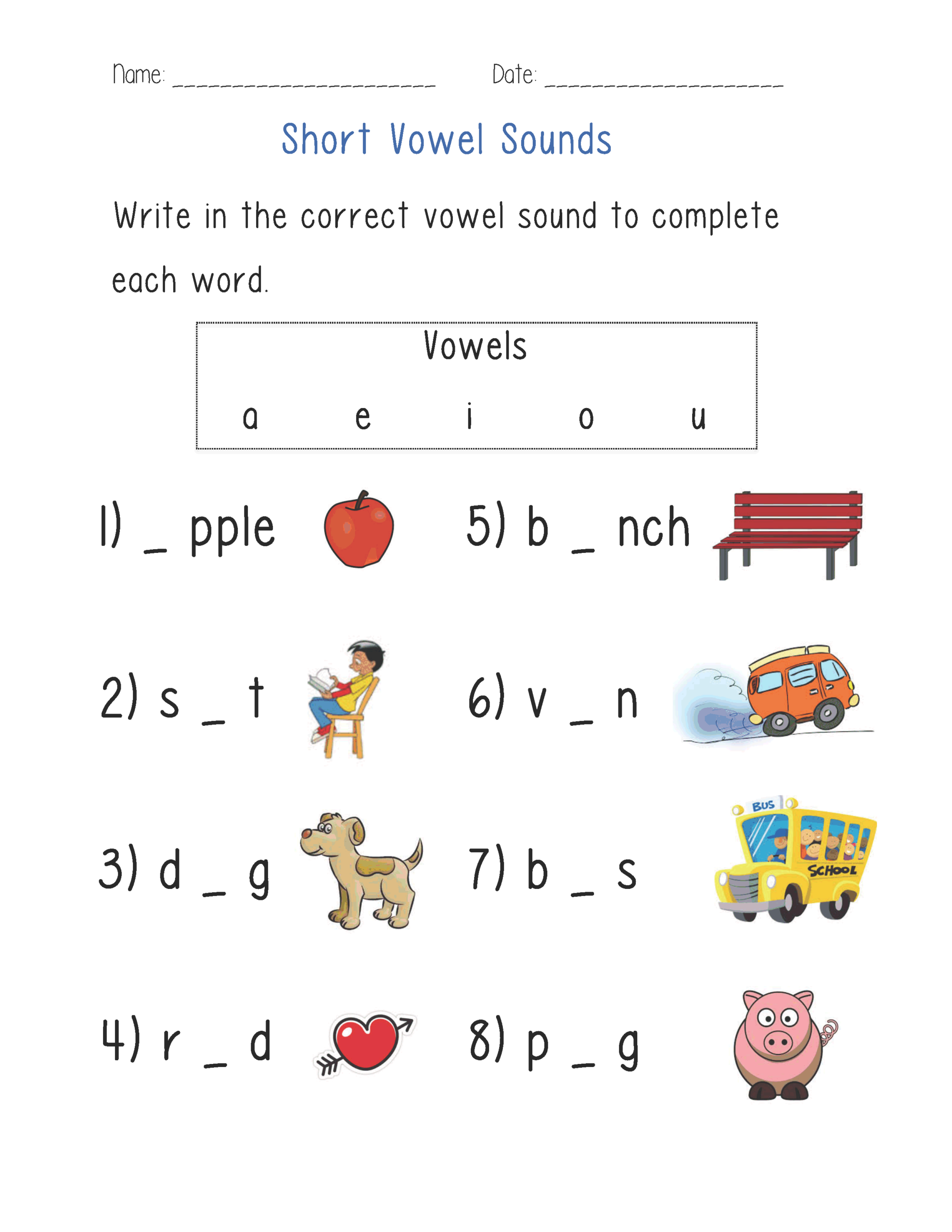 Free Printable Vowel Worksheets
