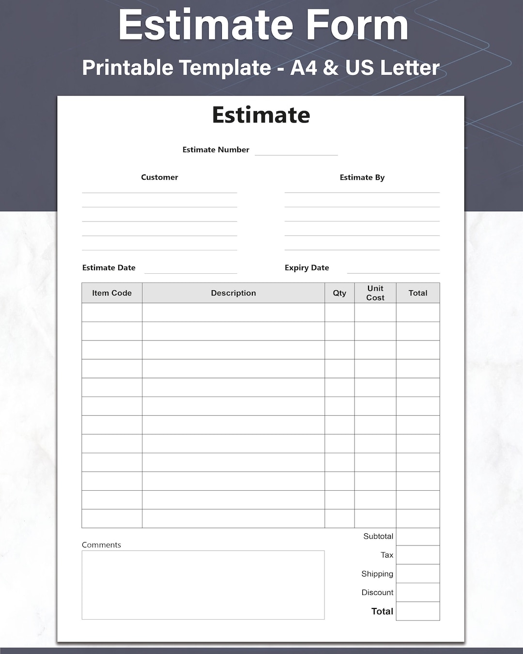 Estimate And Quote Template Simple Estimate Form Printable Quote And Work Estimate Sheet Ideal For Business Owners And Professionals Etsy