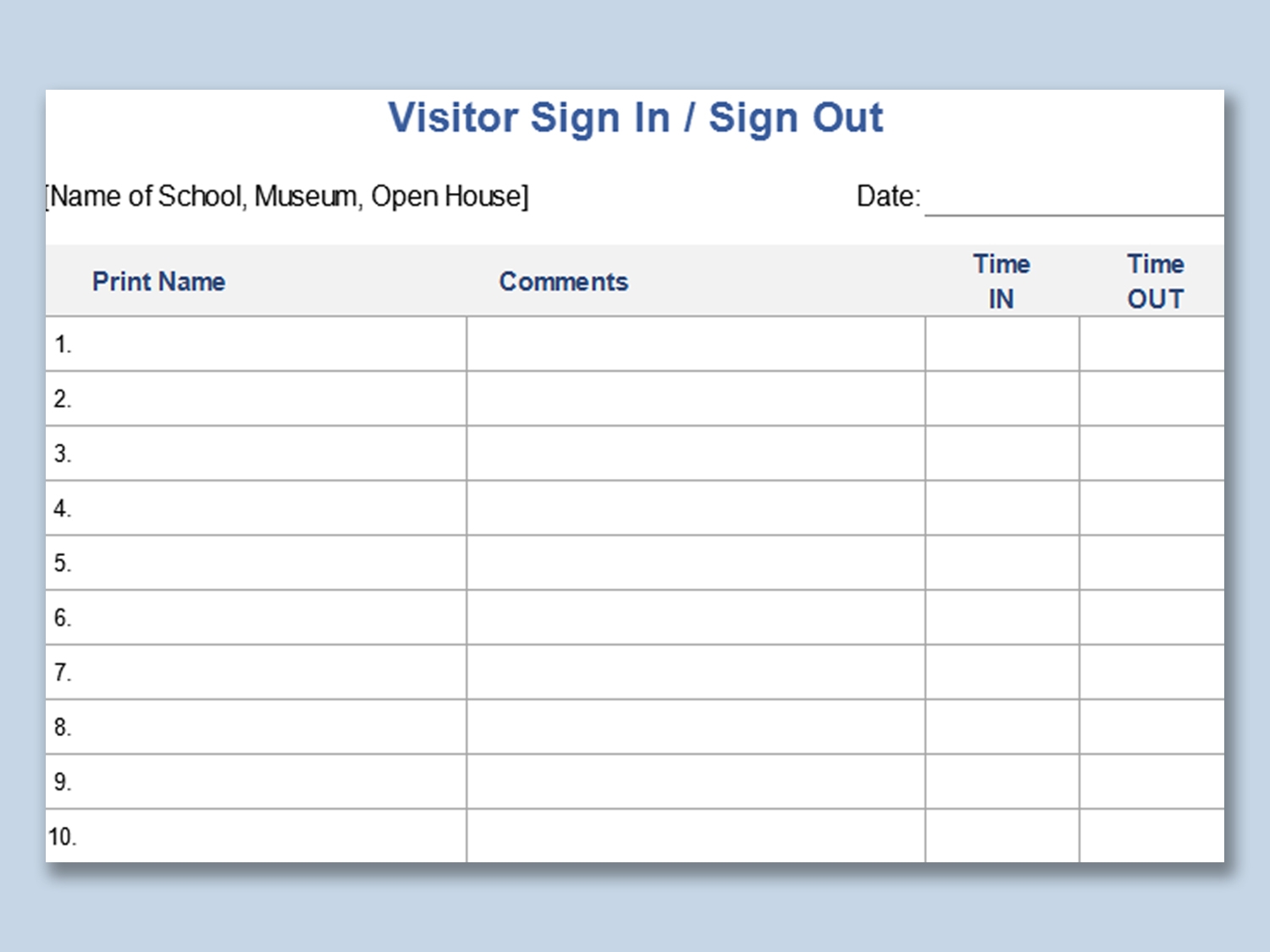 EXCEL Of Visitor Sign In Sheet xlsx WPS Free Templates