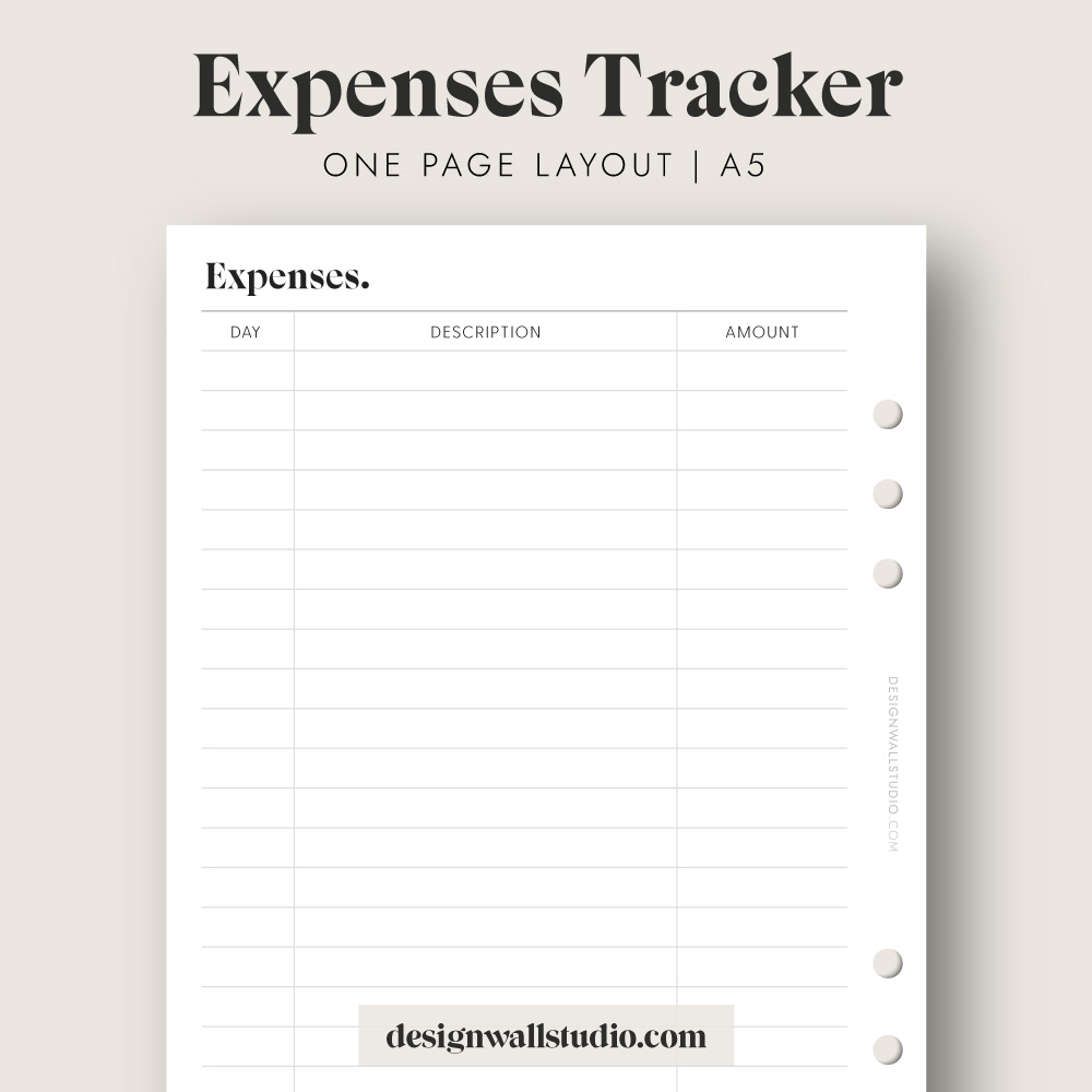Expense Tracker Printable Insert A5 Free Download One Page Layout