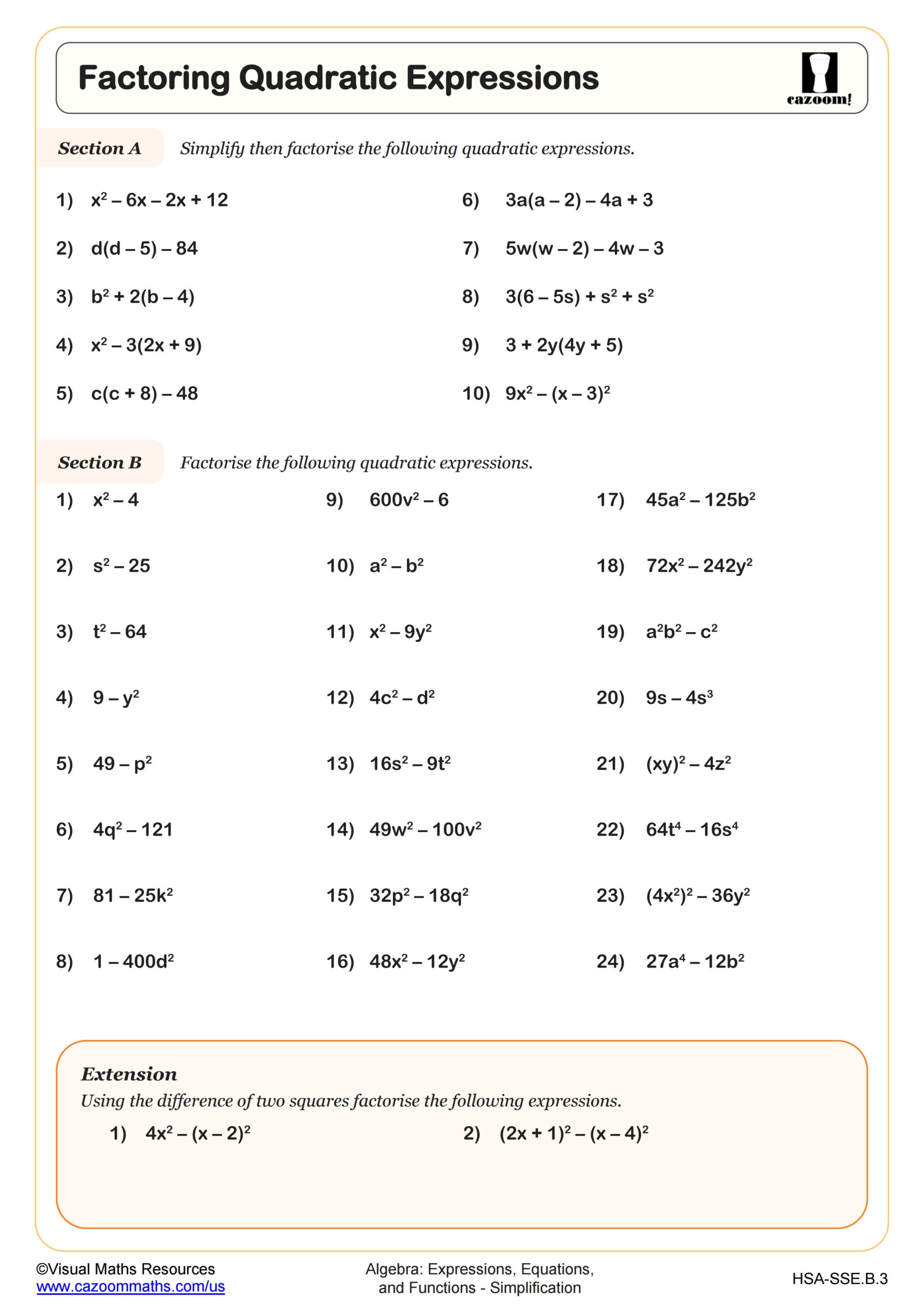 Factoring Trinomials Worksheet PDF Printable Algebra Worksheet Cazoom Math Factoring Trinomials Worksheet PDF Printable Algebra Worksheet Cazoom Math
