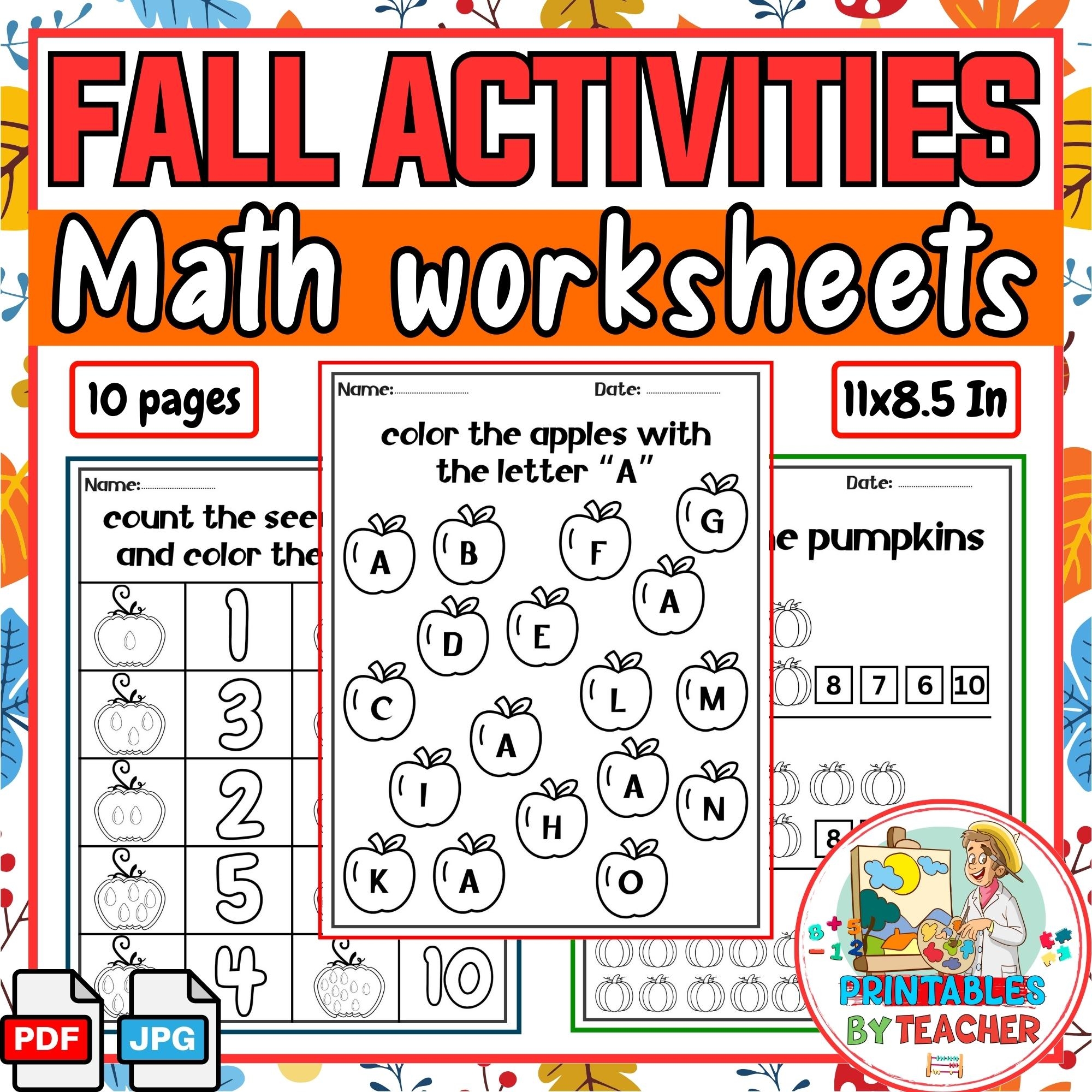 Fall Activities Autumn Math Worksheets Fall Count Trace And 