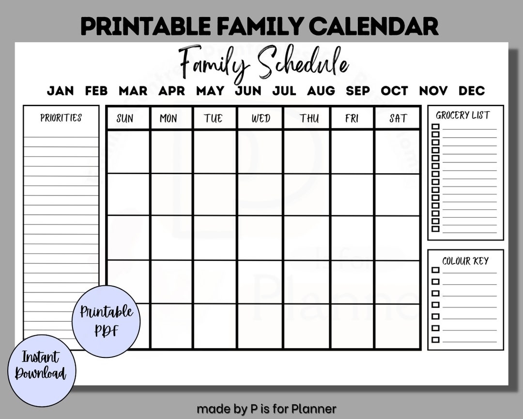 Family Calendar Printable Monthly Family Schedule Family Planning Wall Calendar Command Center Letter Legal And Tabloid Sizes Etsy