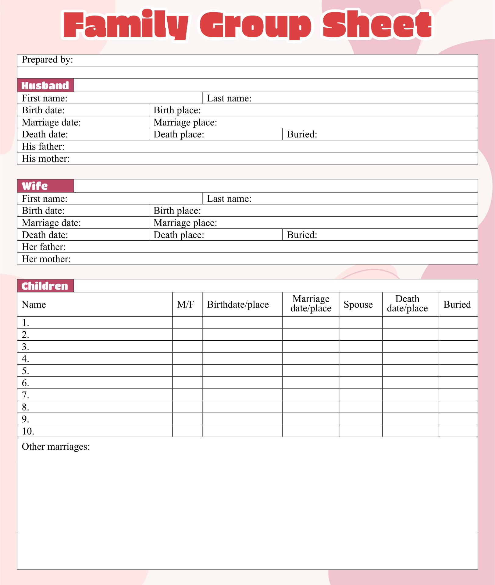 Family Group Sheets 10 Free PDF Printables Printablee