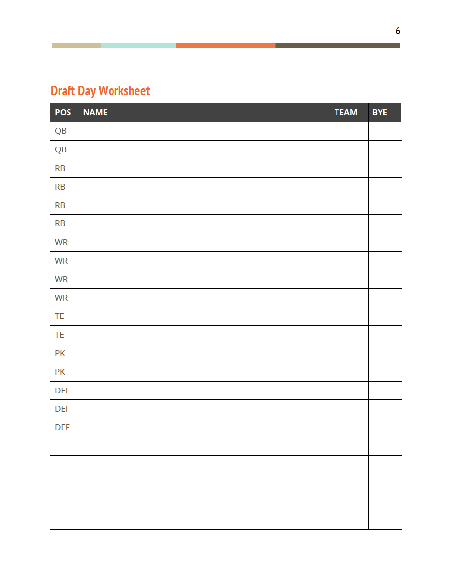 Fantasy Football Draft Packet FanDraft