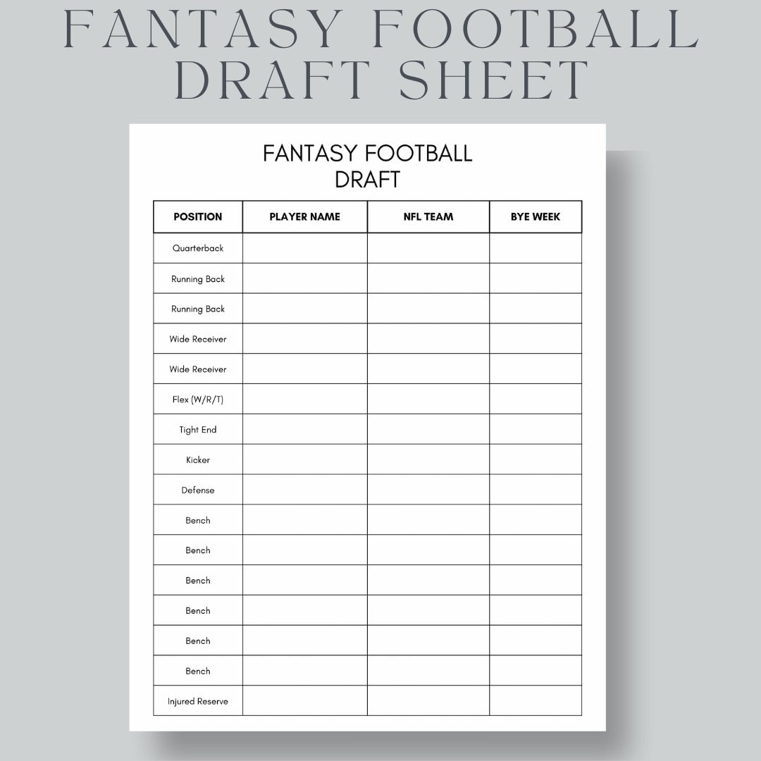 Fantasy Football Draft Sheet US Letter A4 A5 instant Download PDF Etsy