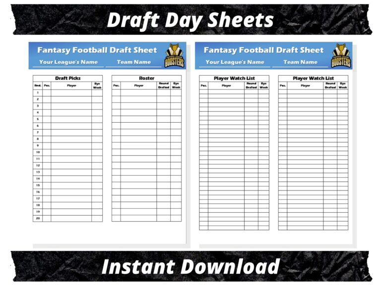 Fantasy Football Draft Sheets 2024 Season Microsoft Word Instant Download Customizable Etsy