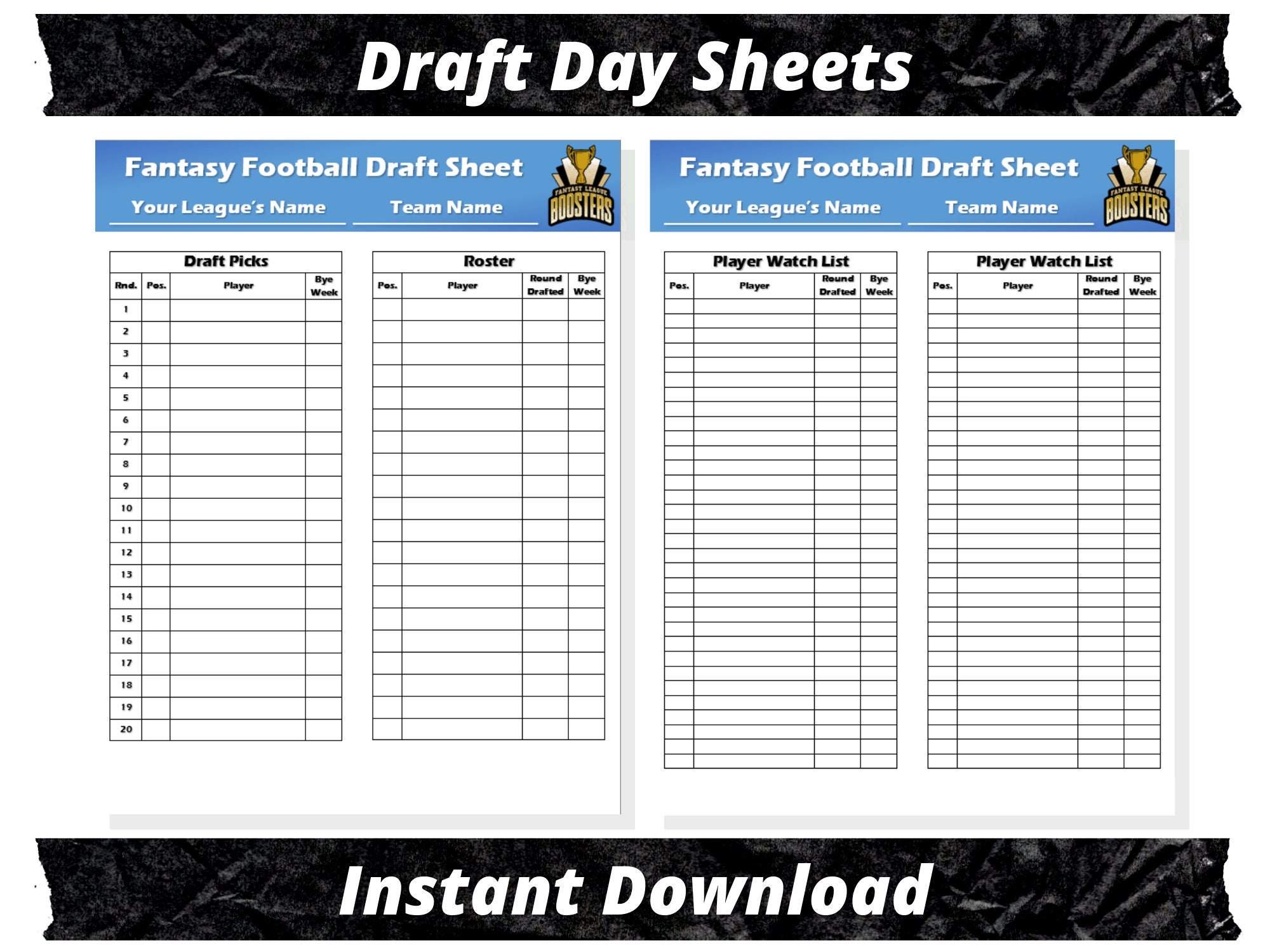 Fantasy Football Draft Sheets 2024 Season Microsoft Word Instant Download Customizable Etsy