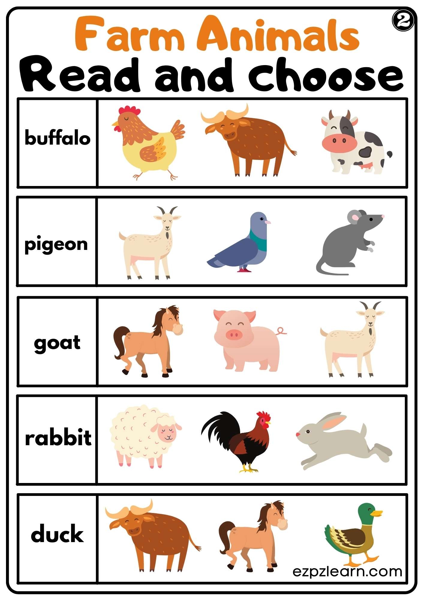 Farm Animals Read And Choose Worksheet For Kindergarten Or ESL Farm Animals Read And Choose Worksheet For Kindergarten Or ESL