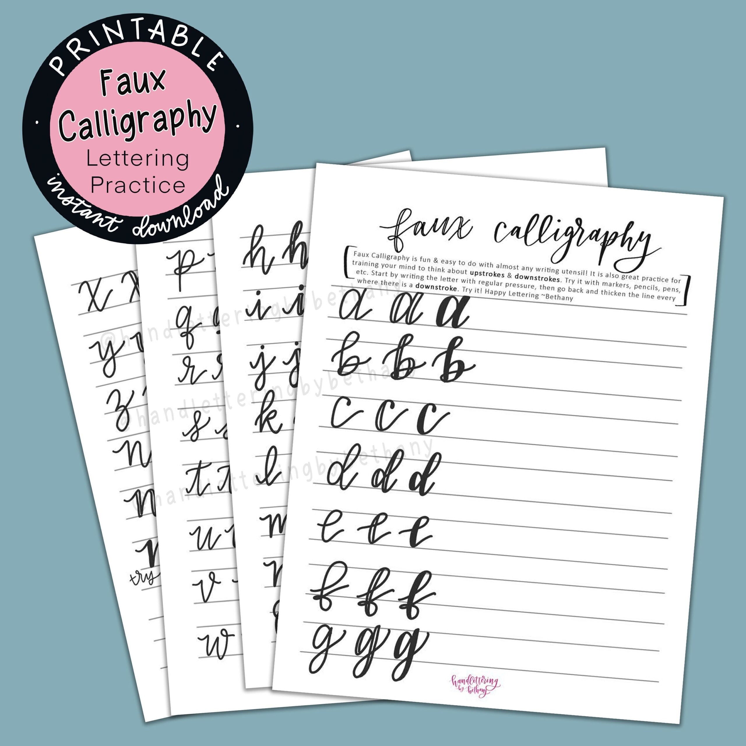 Faux Calligraphy Tutorial Lettering Practice Printable 