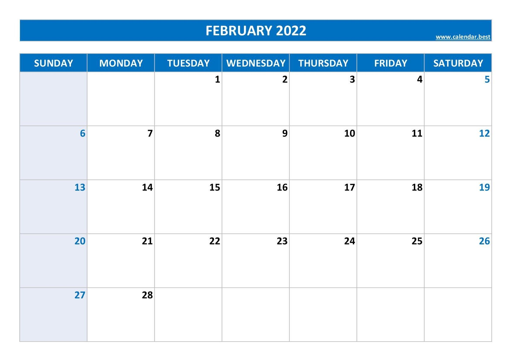 Printable February Calendar