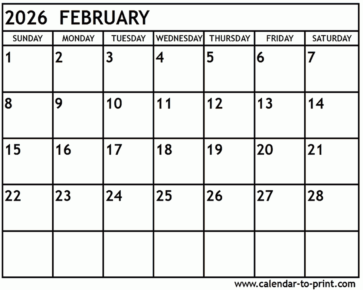 February 2026 Calendar Printable February 2026 Calendar Printable