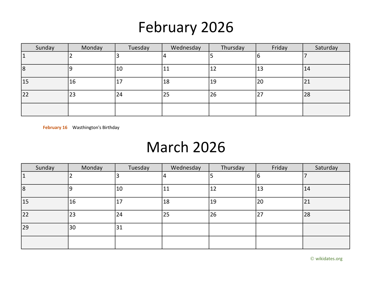 February And March 2026 Calendar WikiDates